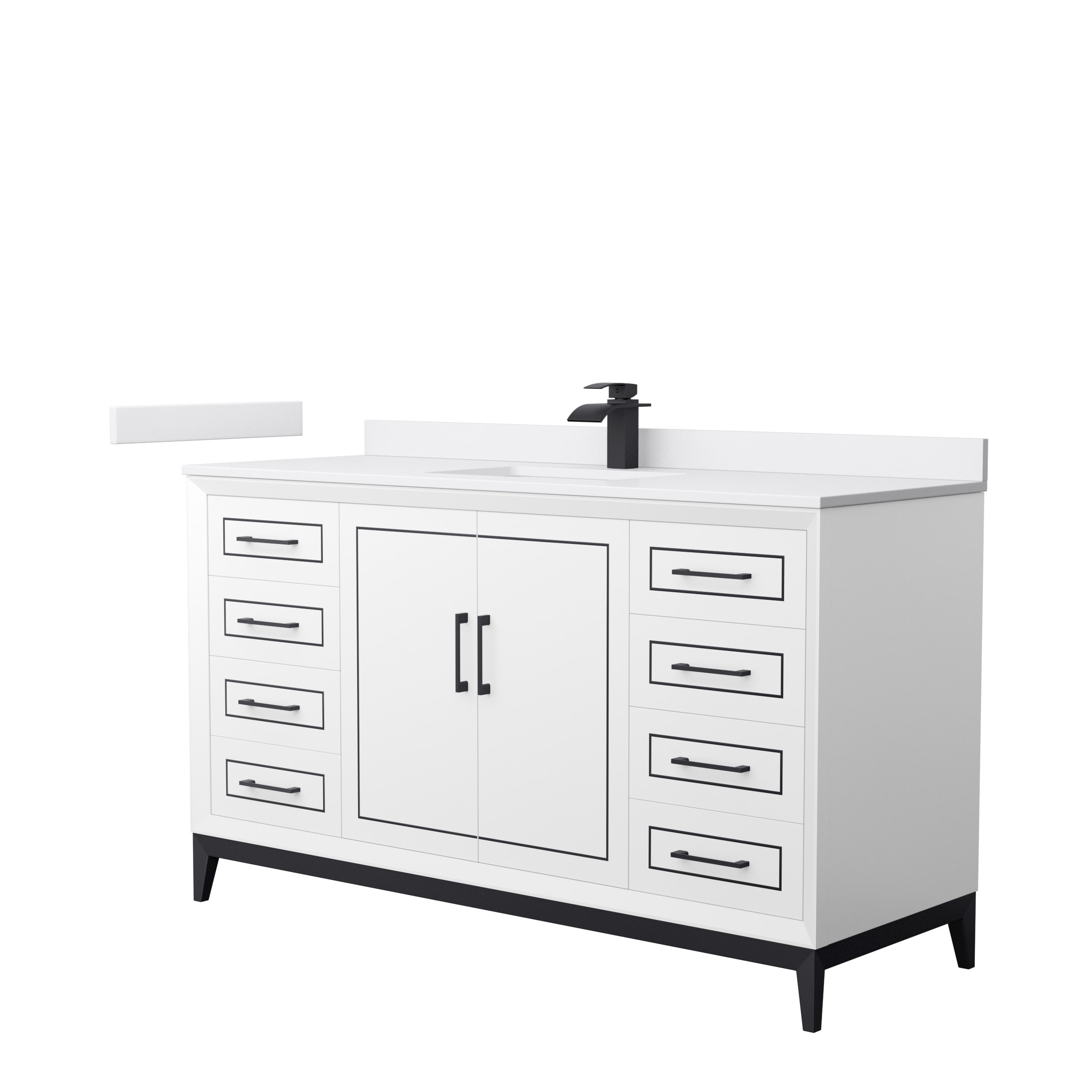Wyndham Collection WCH515160SWBWCUNSMXX Marlena 60-in White with Matte Black Trim Undermount Single Sink Bathroom Vanity with White Cultured Marble Top