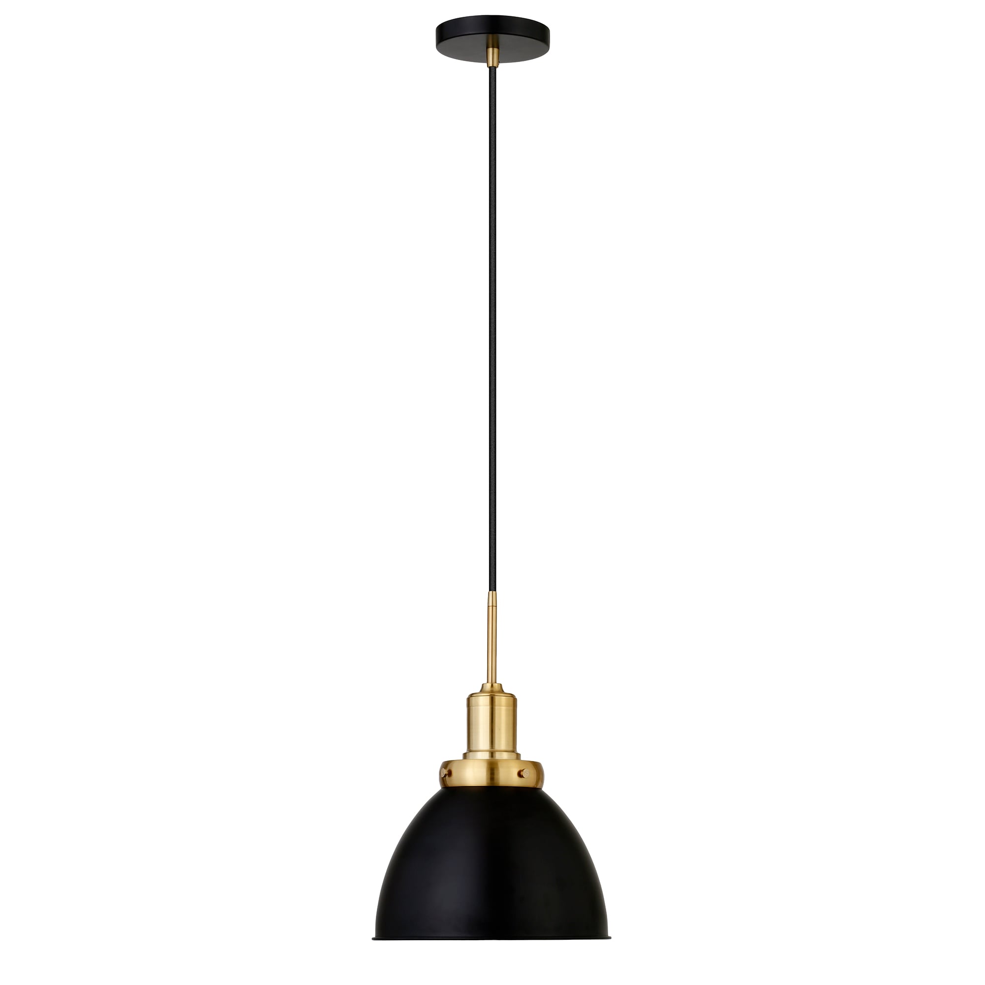 Modern 12" Black Bowl Pendant Light with Satin Nickel Accents