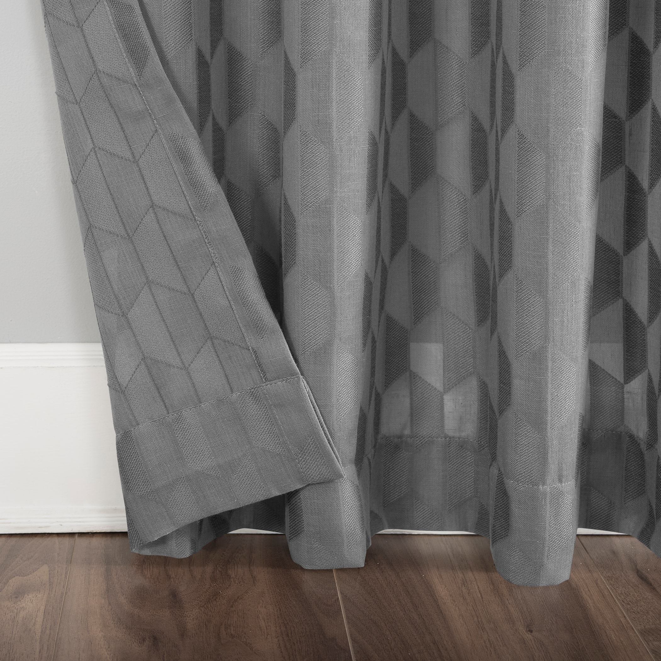 Gray Geometric Light-Filtering Rod Pocket Drapes
