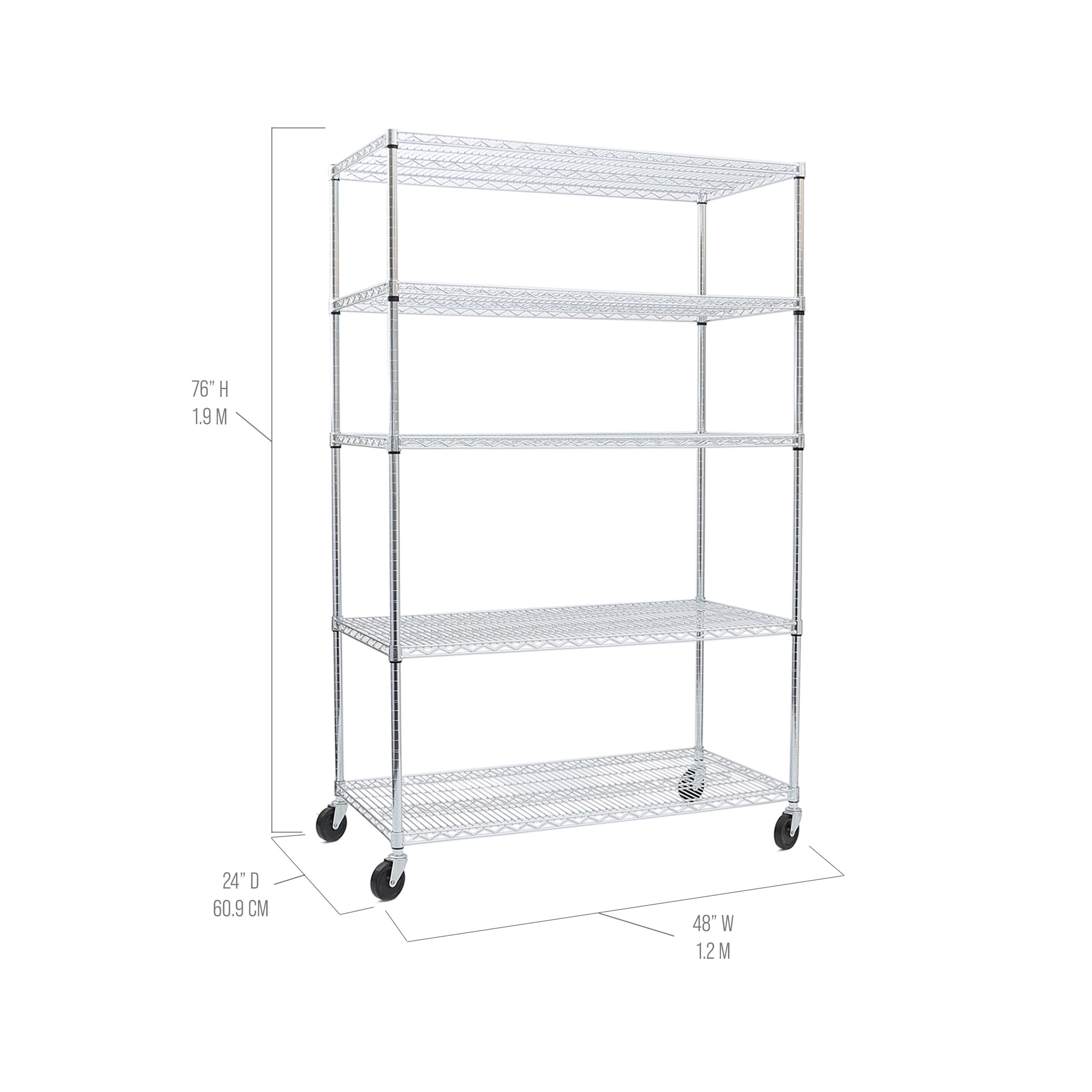 UltraDurable 5-Tier Chrome Steel Wire Shelving, 48" x 24" x 72"