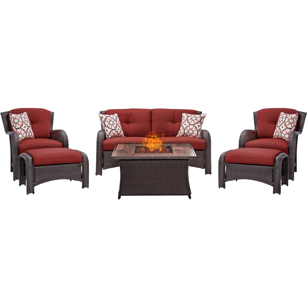 Hanover STRATH6PCFP-RED-WG Strathmere 6 -Piece Patio Sofa Conversation Set with Red Cushions