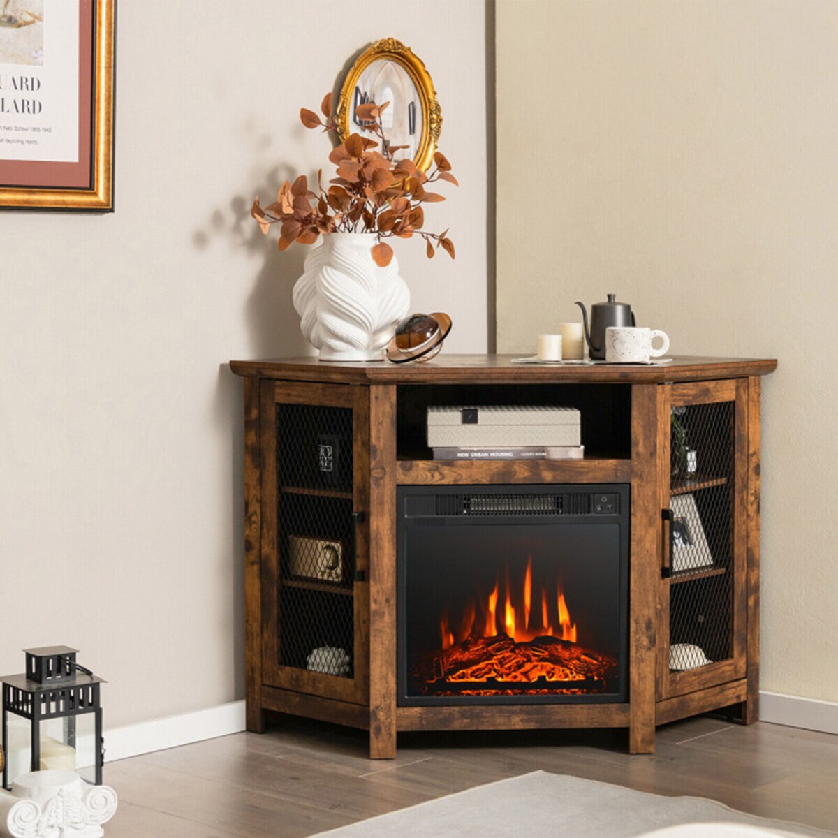 Lowes corner tv stand with fireplace discount