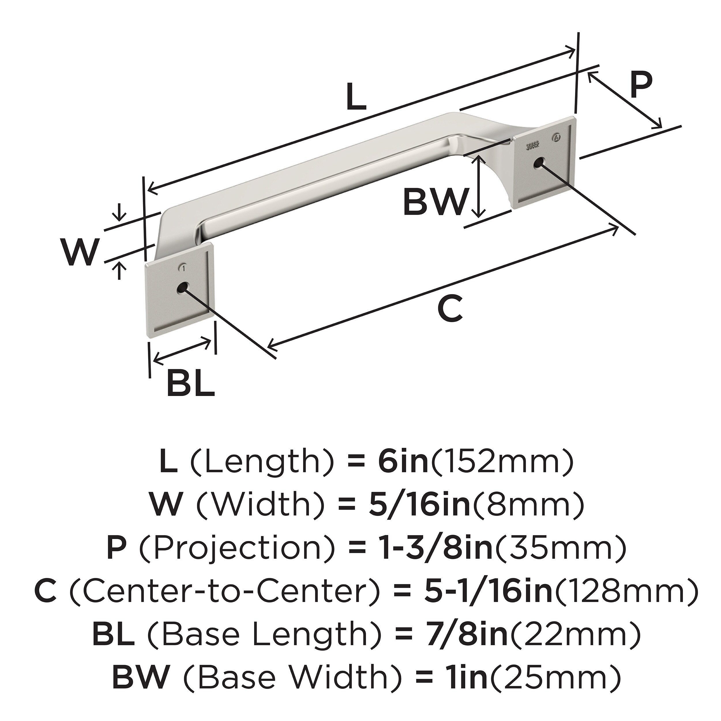 Polished Nickel 5-1/16 inch Modern Cabinet Pull