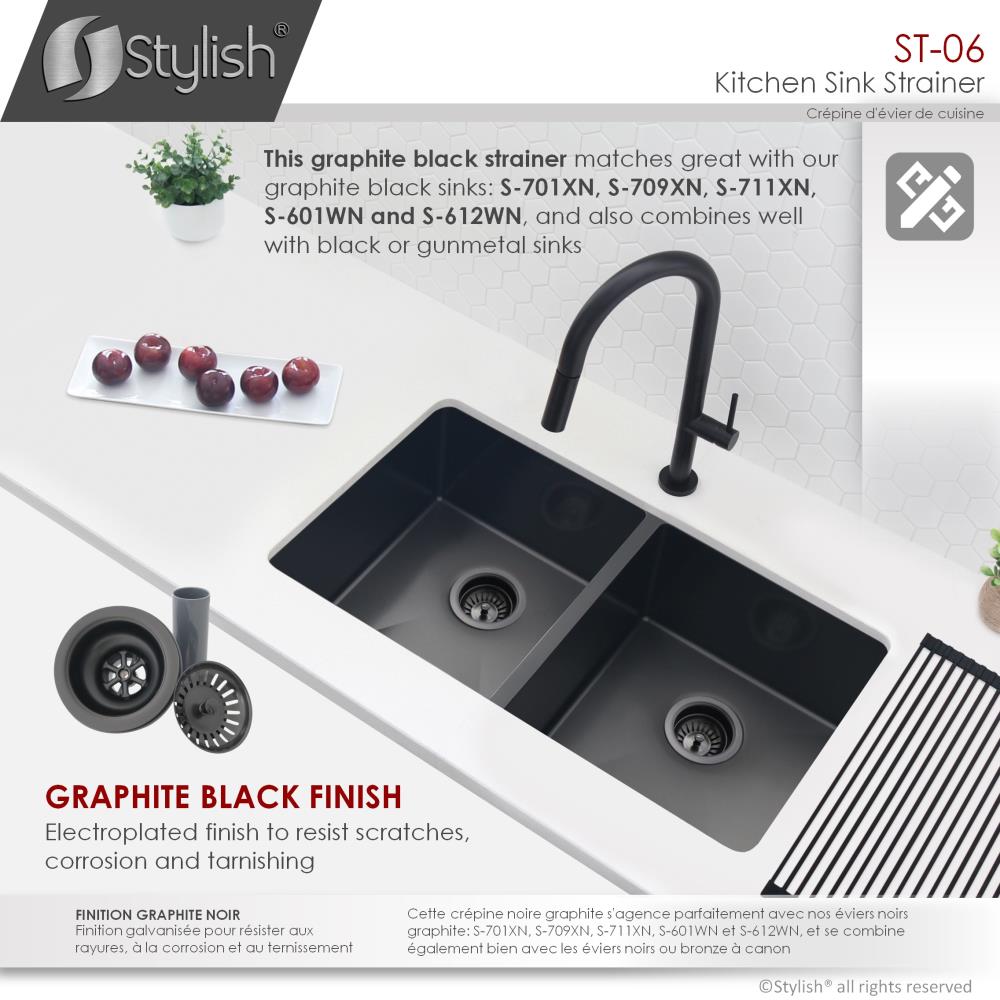 3-1/2 Kitchen Sink Basket Strainer - Gunmetal Black Finish | Stainless Steel | Signature Hardware