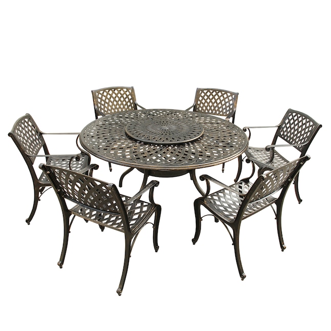 7 Piece Bronze Dining Patio Set, Bronze Metal Outdoor Dining Chairs