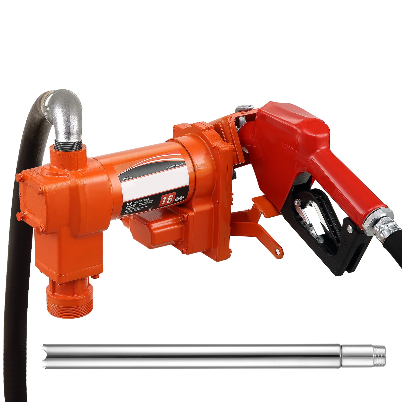 VEVOR SCF12V14HP1601086V9 Fuel Transfer Pump  12V DC 16 GPM 1/4 HP  Gasoline Extractor Pump with Automatic Nozzle  Discharge Hose and Suction Pipe for Gasoline  Diesel  Kerosene  Ethanol and Methanol Blends  and Biodiesel