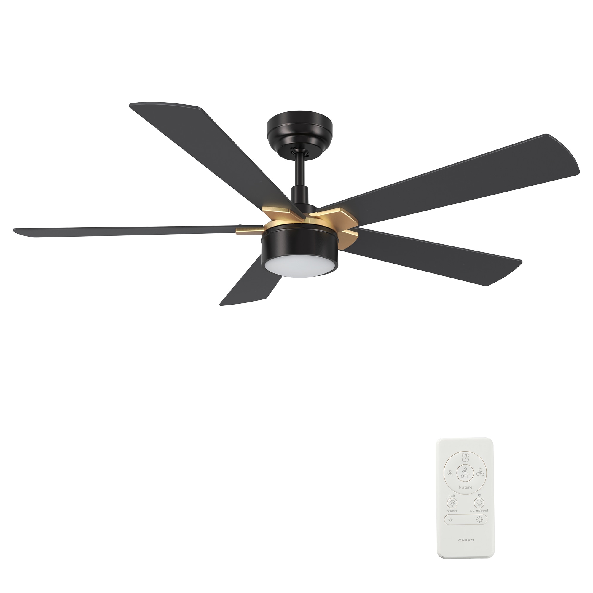 CARRO USA LS525B5-L11-B2-1G Granby 52-in Integrated LED Outdoor Smart Black with Black Blades Ceiling Fan With Light - Remote Included ( 5 -Blade )