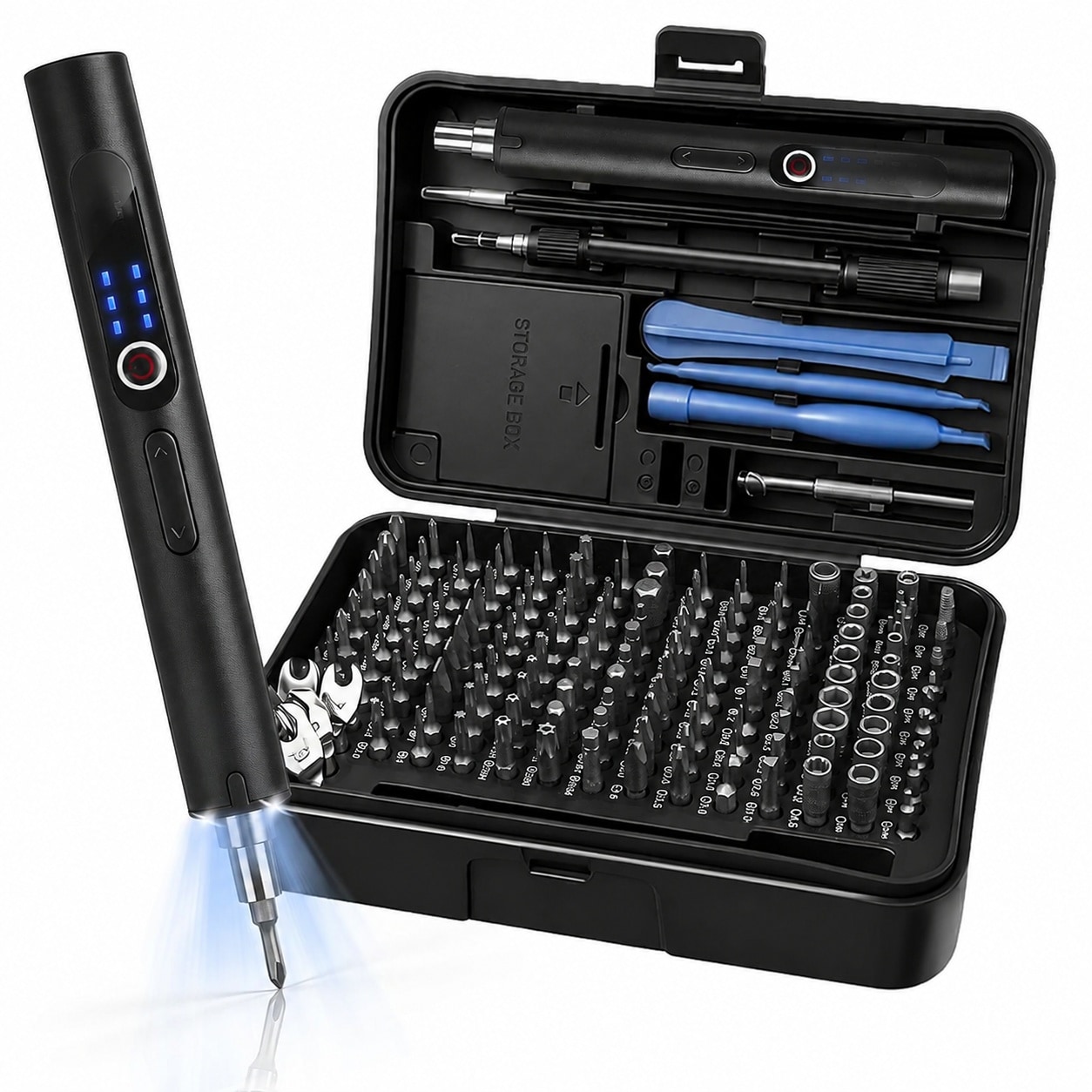 KHKFY  Mini Electric Screwdriver Set 170 in 1 Cordless Precision Screwdriver Kit with 154 Magnetic S2 Steel Bits 3 Torque Settings LED Light USB