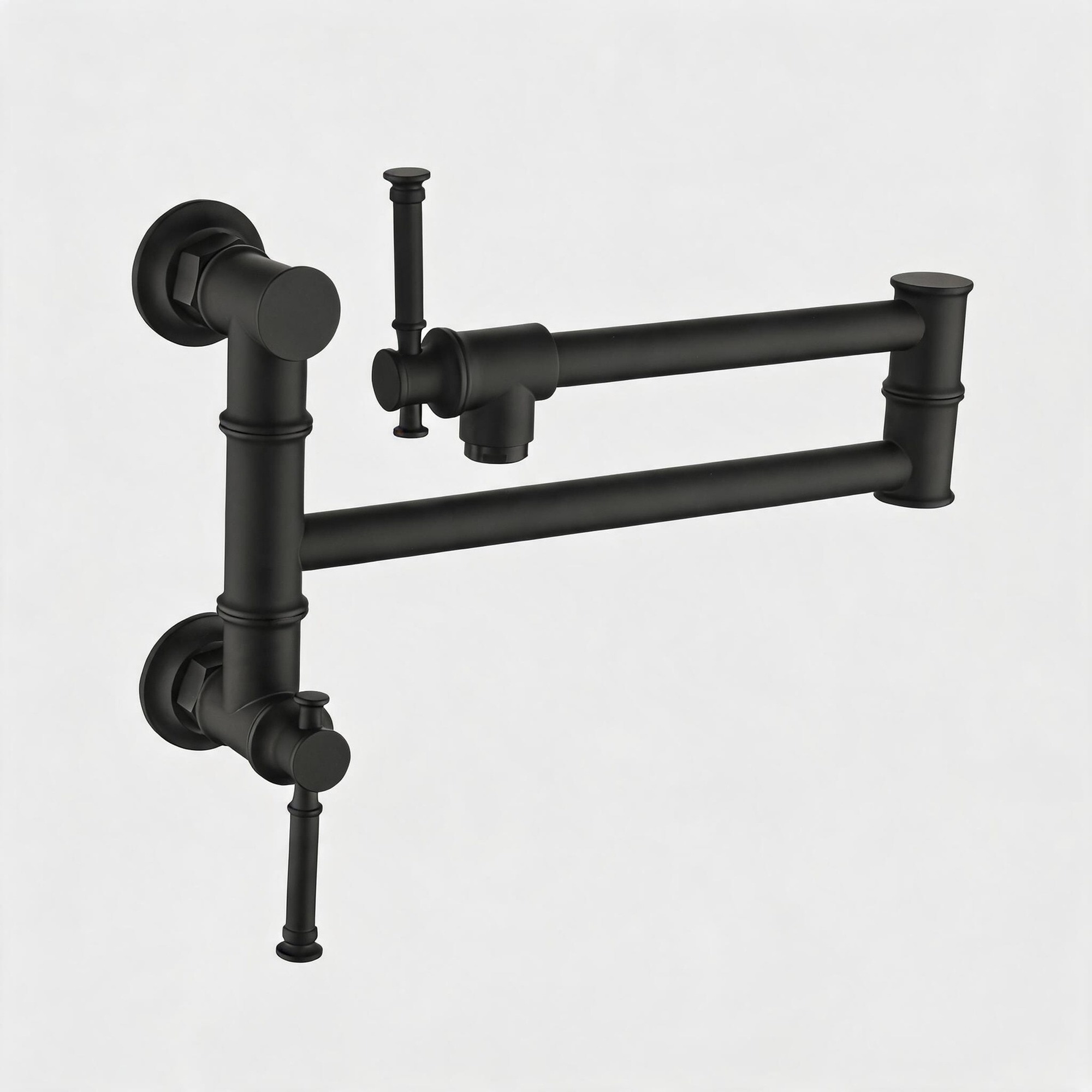 IAK 22 inch Matte Black Brass Pot Filler Faucet Wall Mount with Free-Swivel Arm and Double Handles