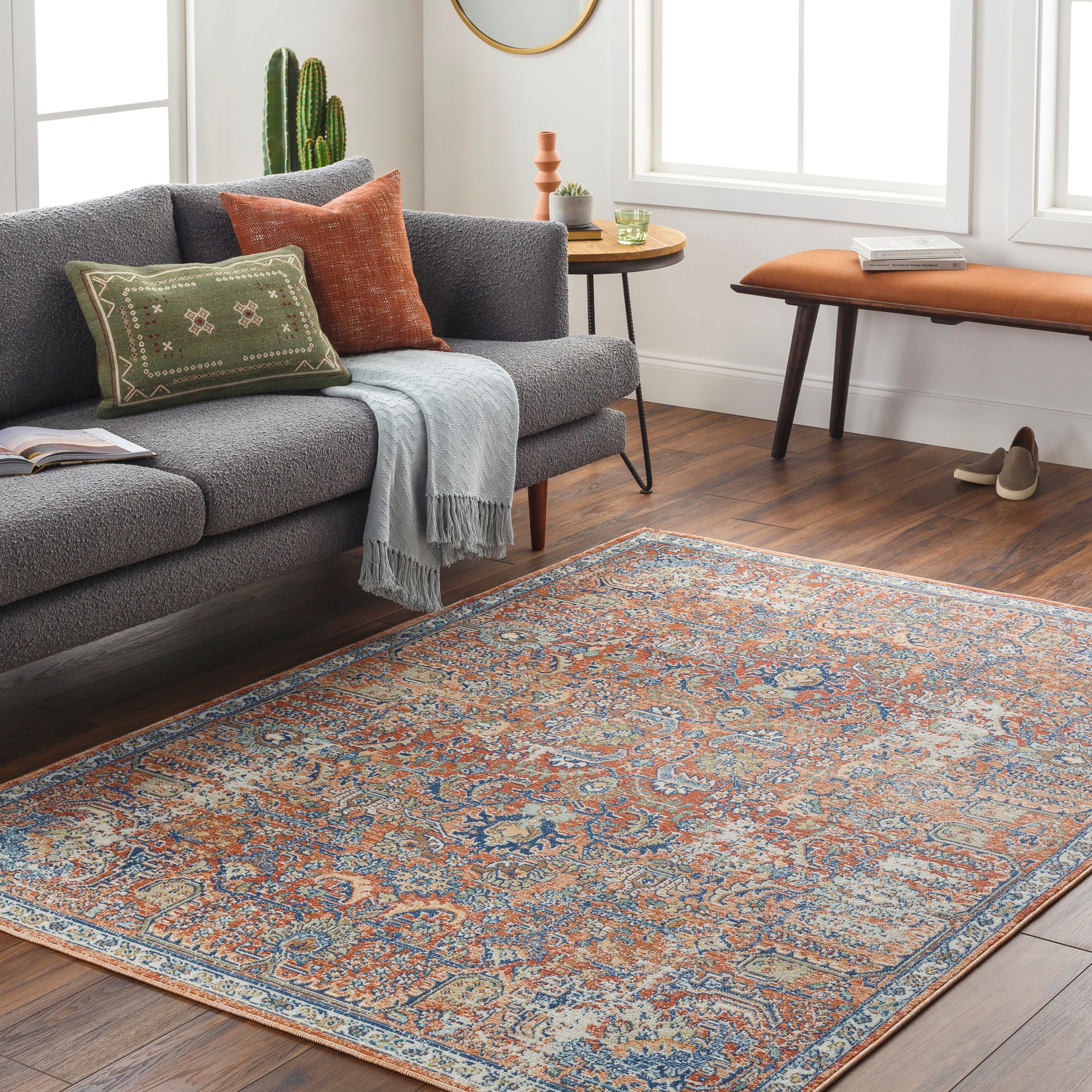 Livabliss BDM2349-5373 Bodrum 5 x 8 (ft) Polypropylene Teal/Burnt Orange Rectangular Indoor/Outdoor Medallion Vintage Area rug