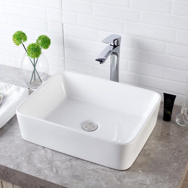 Matrix Decor White Ceramic Vessel Rectangular Farmhouse Bathroom Sink 16 8 In X 12 At Com - Ceramic Bathroom Sinks Decorative