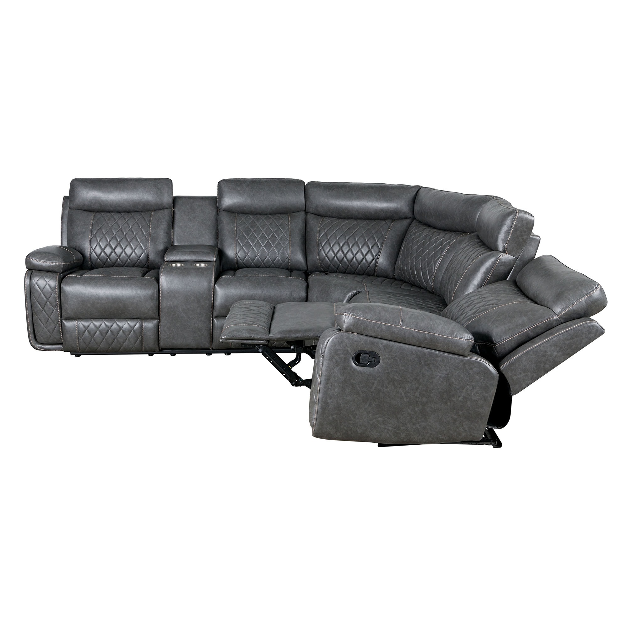 Clihome PU Reclining Sofa 99.6-in Casual Gray Faux Leather 5-seater ...