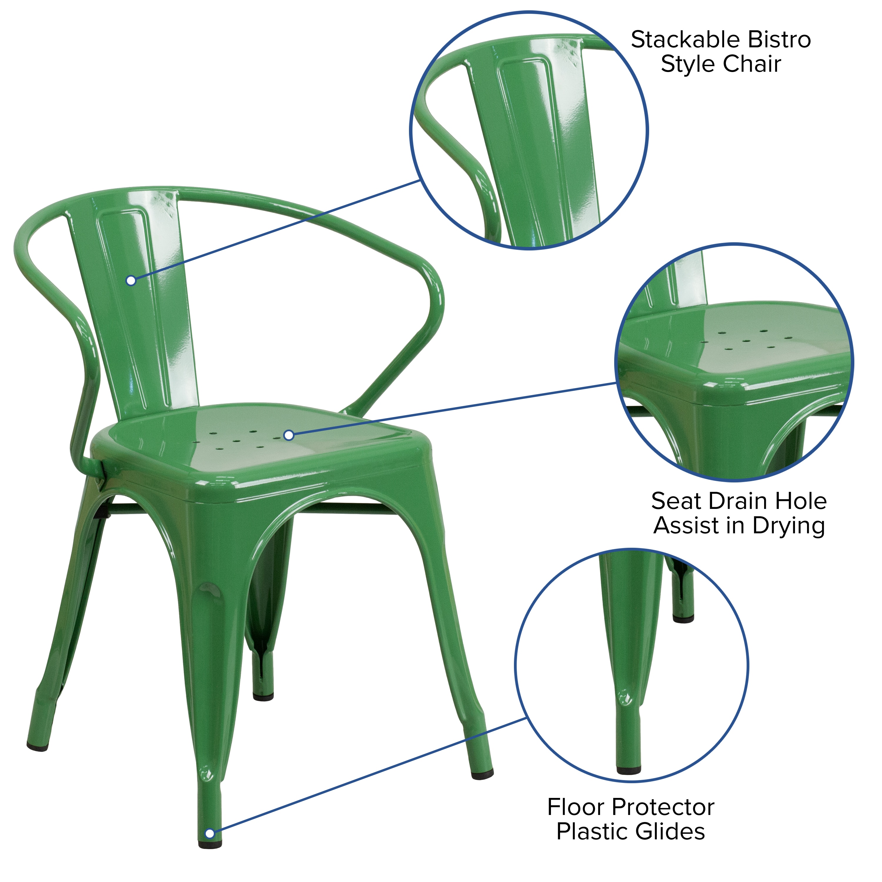 Vibrant Green Steel Indoor-Outdoor Armchair with Vertical Slat Back