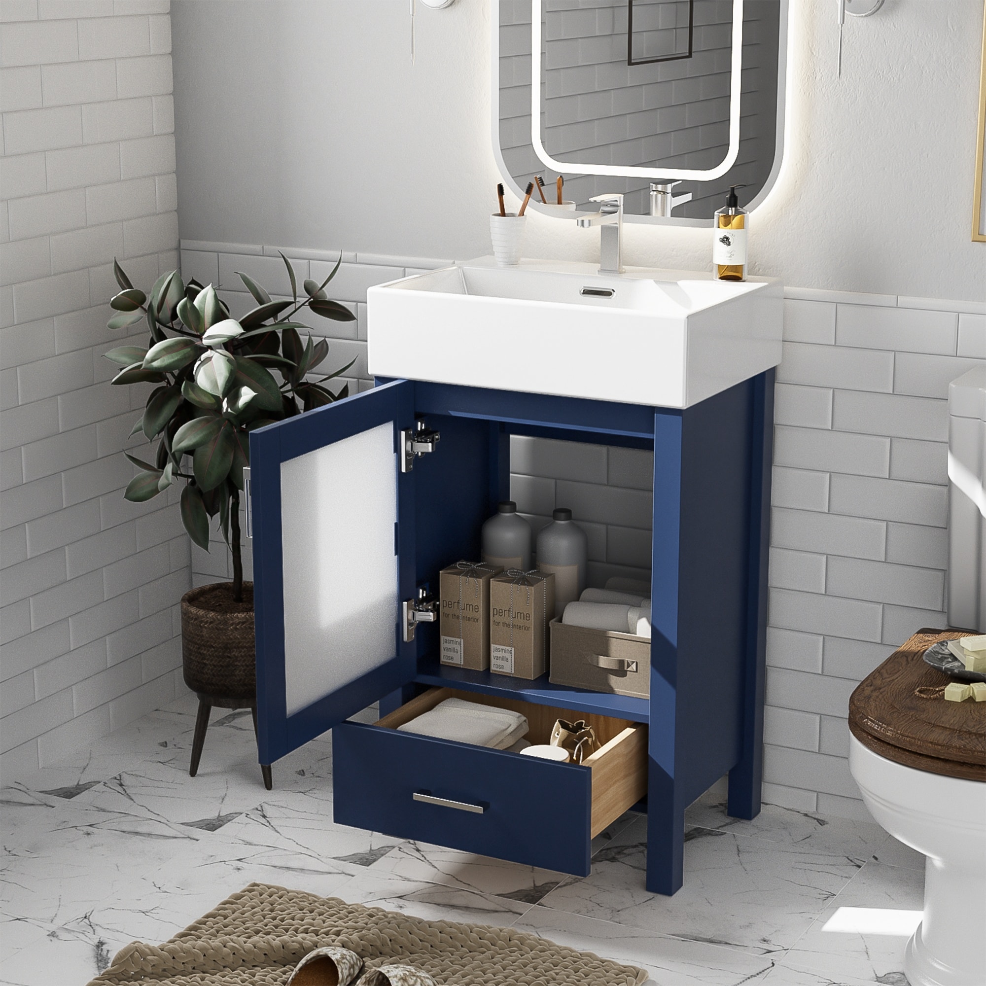 HyperDrop Cart 20 Inch Bathroom Vanity with Ceramic Sink and Ample Storage Ideal for Small Bathrooms #B-3J0L2R9O7H2D