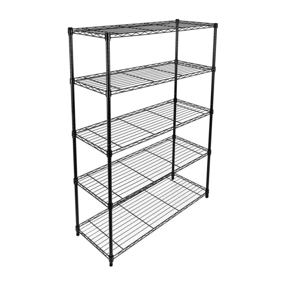 SimpleLUX HKSHLF36146005BVOL Steel Heavy Duty 5 -Tier Additional shelf ( 29.92-in W x 13.98-in D x 61.02-in H ) ( Black , ( 250-lb lbs. Capacity Per Shelf )