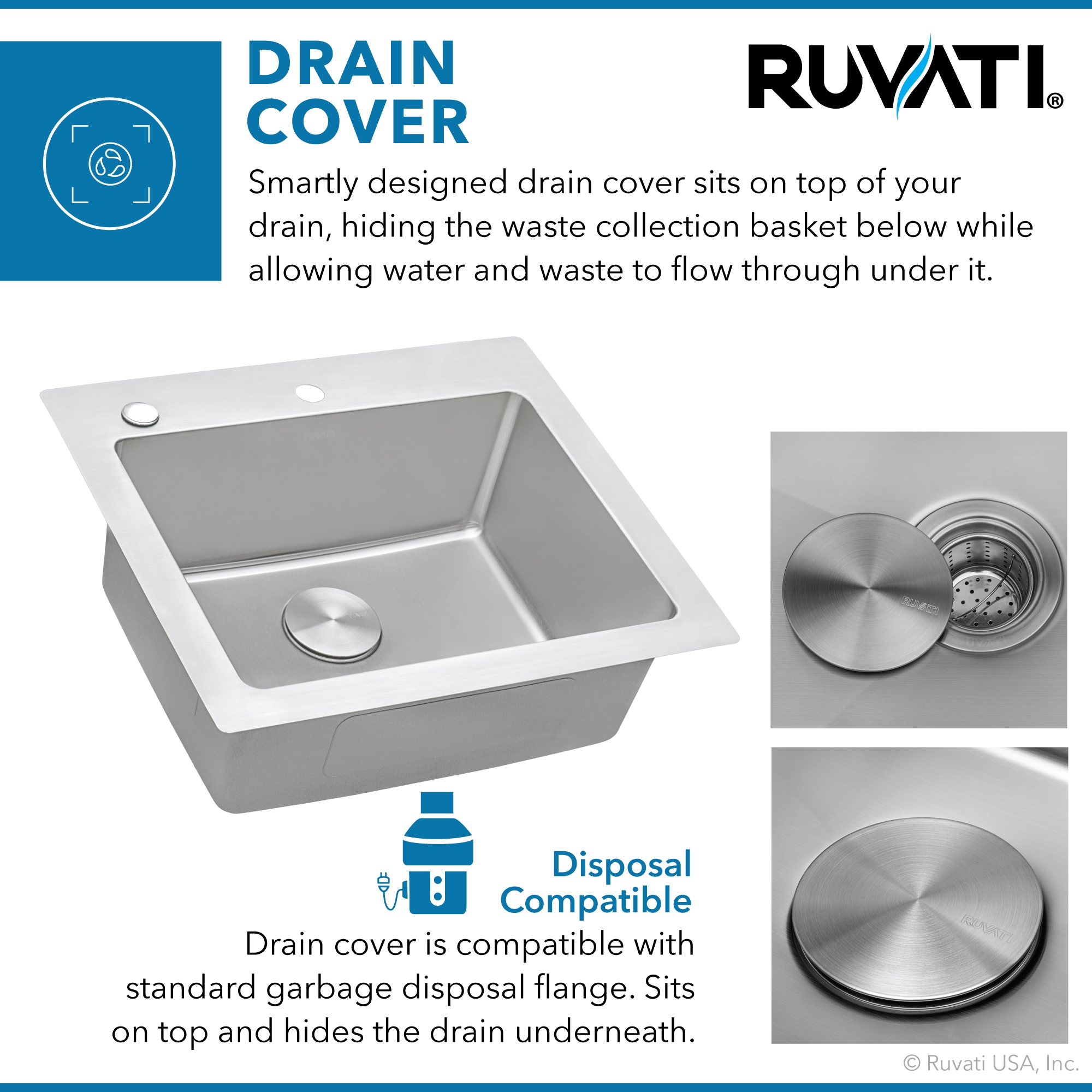 23 x 20 Inch Stainless Steel Drop-In Single Bowl Kitchen Sink