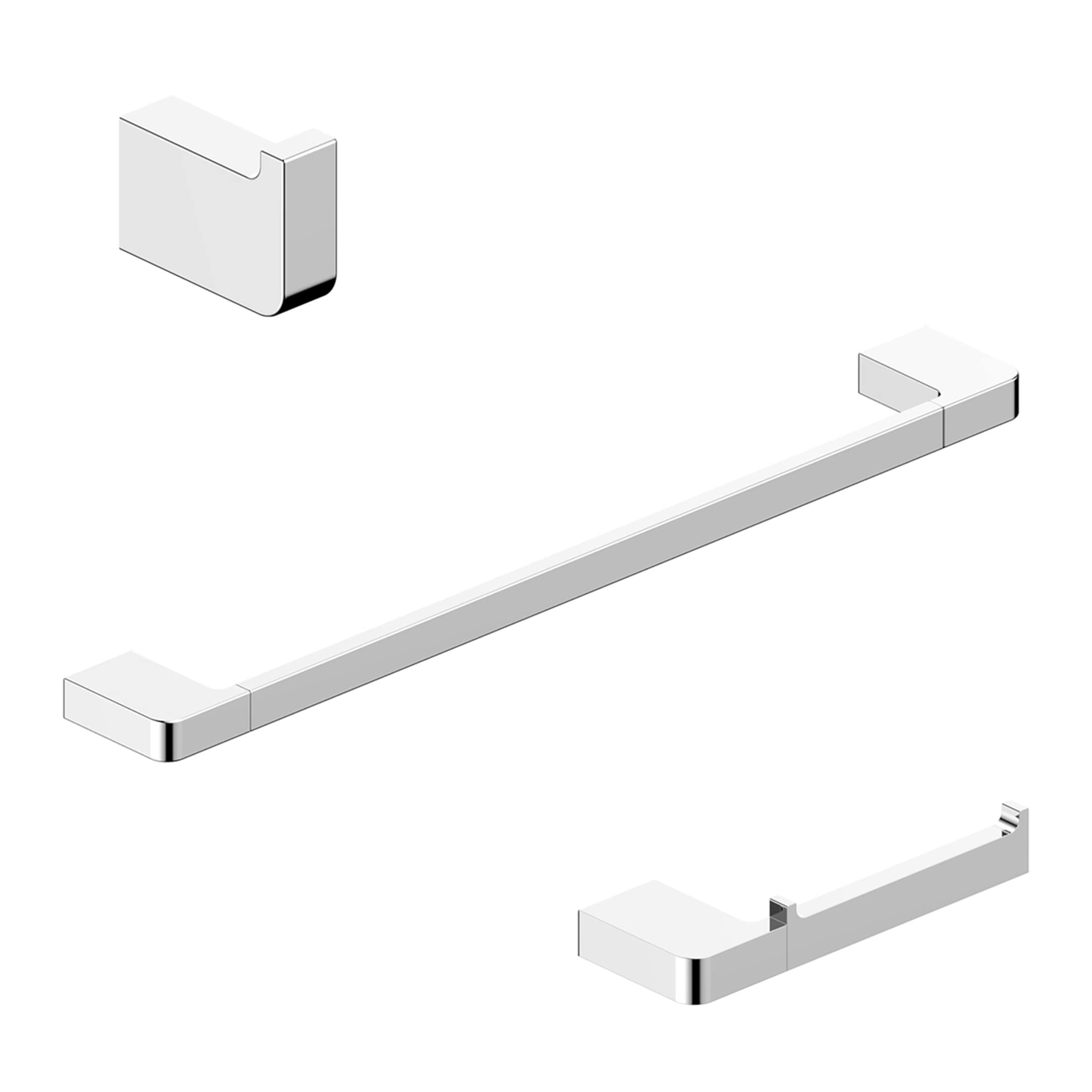 WS Bath Collections CUBE WSBC 226890A CR 3-Piece Cube Polished Chrome Decorative Bathroom Hardware Set with Towel Bar,Toilet Paper Holder and Robe Hook