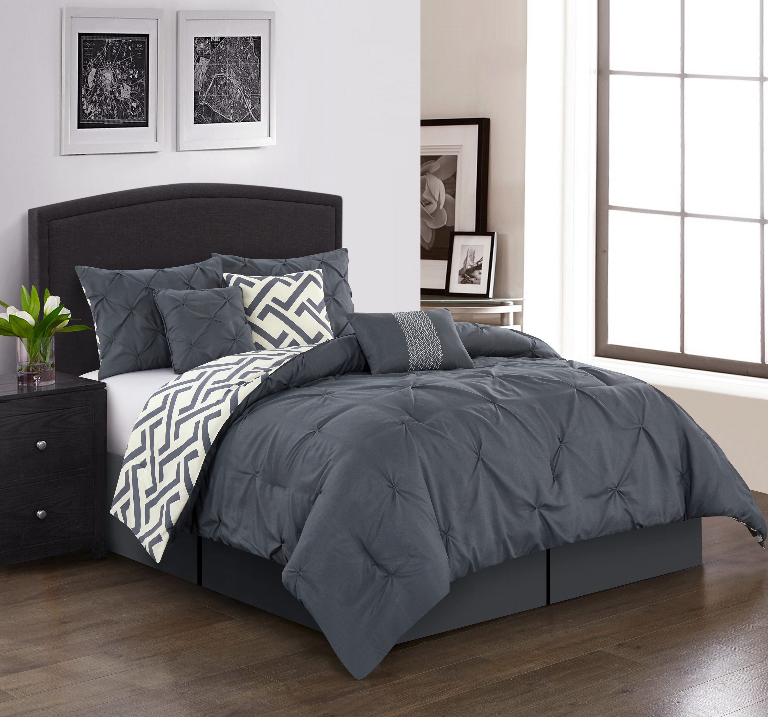 Nanshing LOREN-Q-GREY 7 -Piece Grey Queen Comforter Set