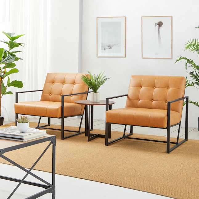 Glitzhome 2 Modern Camel Faux Leather Accent Chair in the Chairs ...