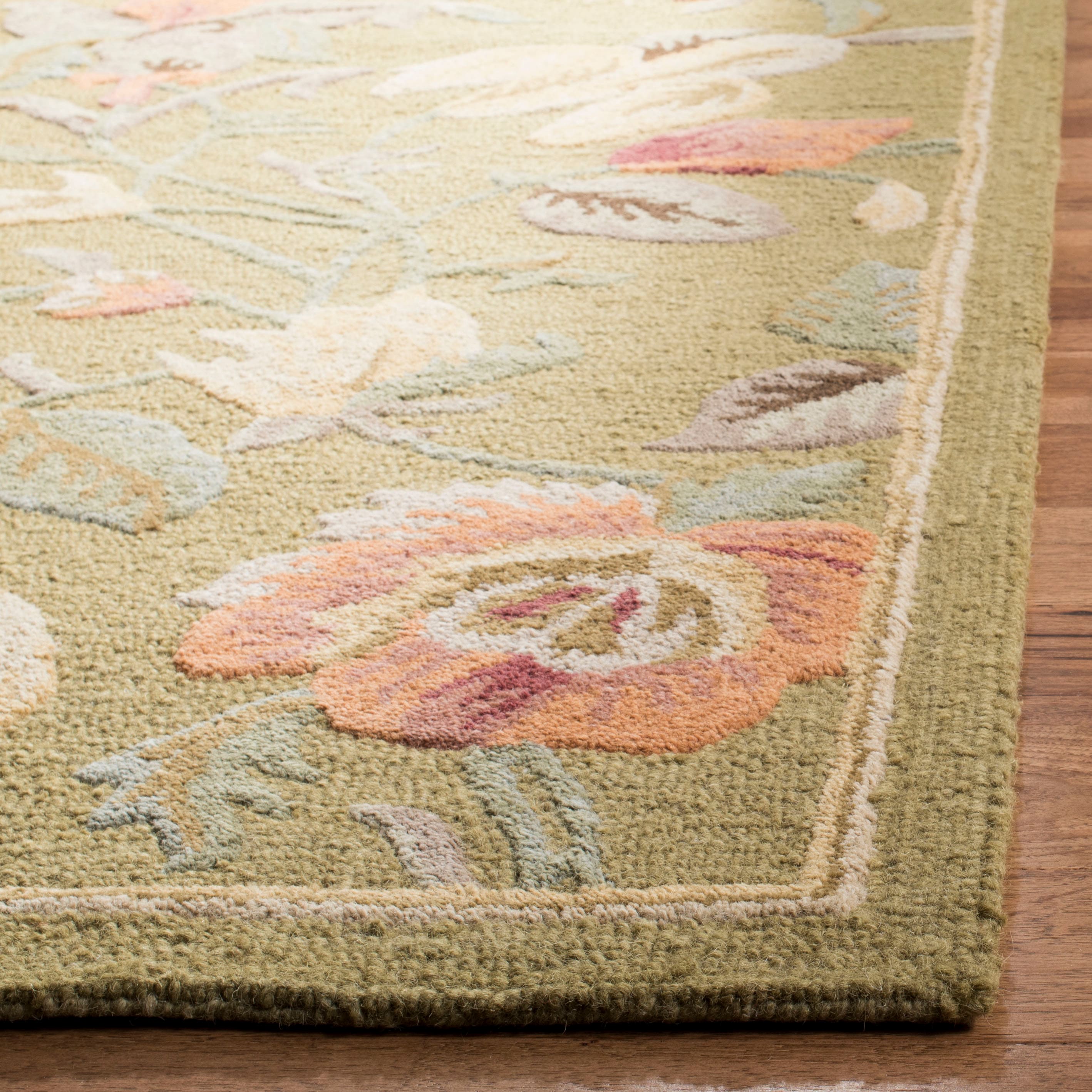 Green Multicolor Floral Wool 5' x 8' Area Rug