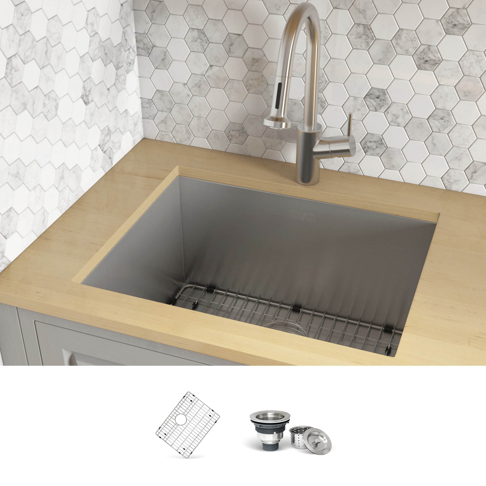 Ruvati RVU6100 23-in x 18-in 1 -Basin Brushed Stainless Steel Undermount Laundry sink with Drain