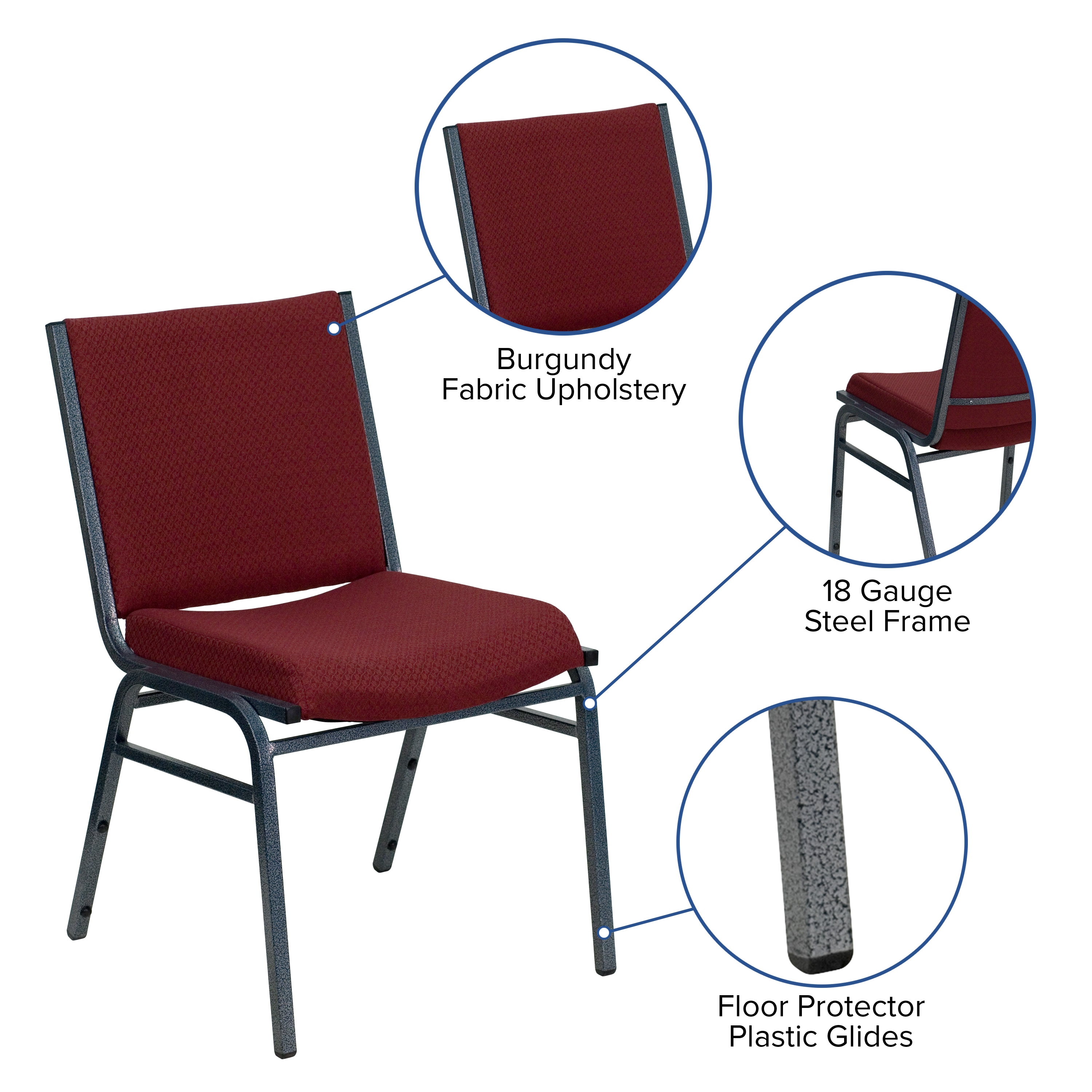 Burgundy Patterned Fabric Armless Stacking Reception Chair