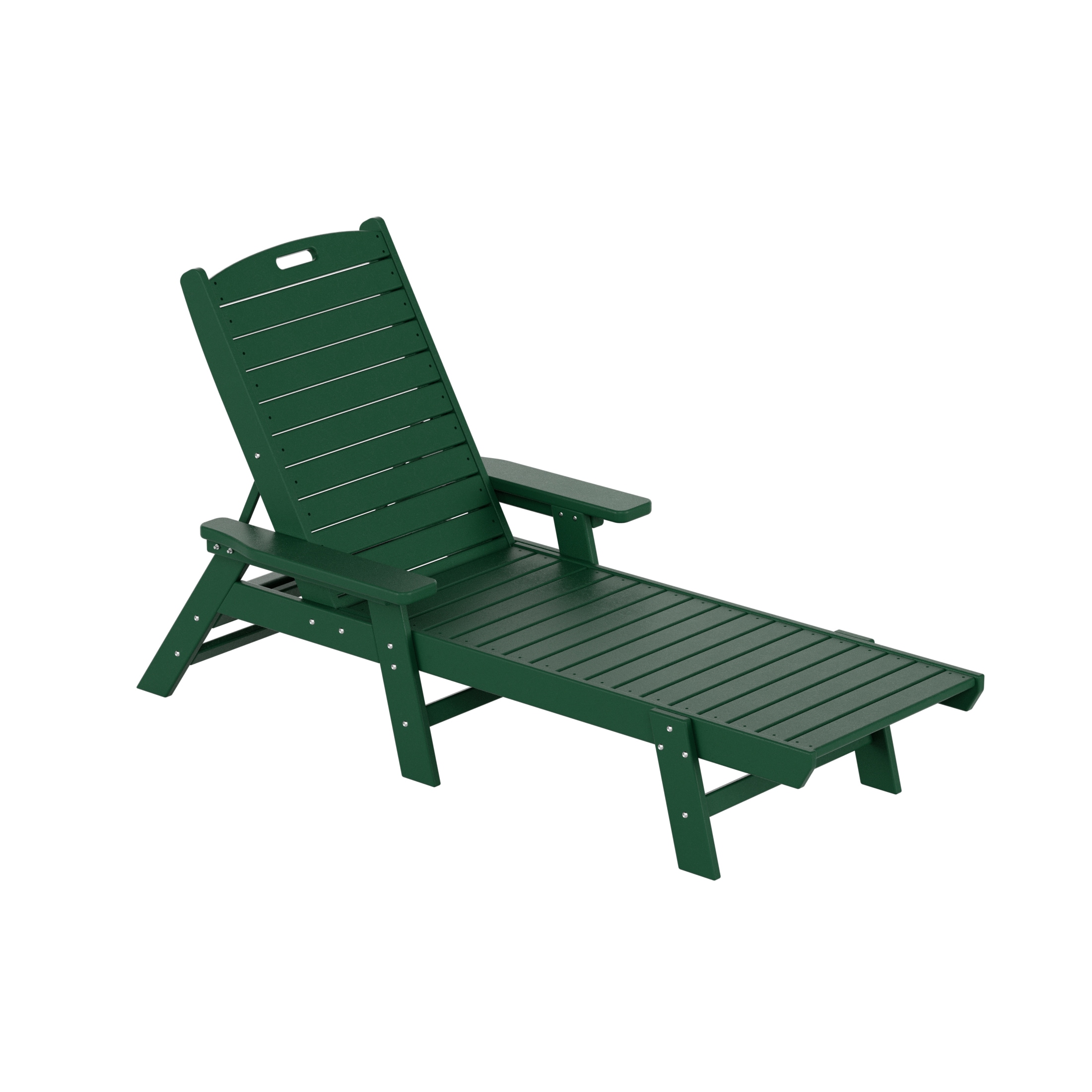 Laguna 78" Dark Green HDPE Adjustable Outdoor Chaise Lounge with Arms