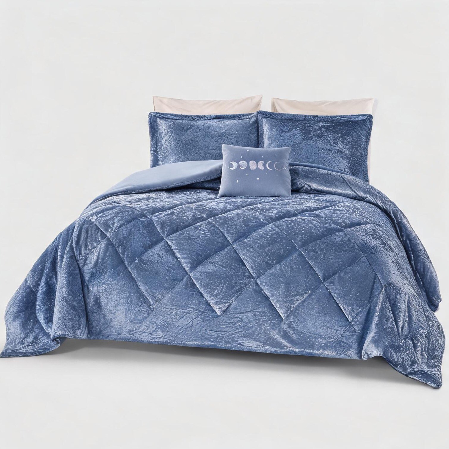 Watnature Storage Bedding Sets combining 90 in Blue Polyester and Diamond Quilting for Bedroom