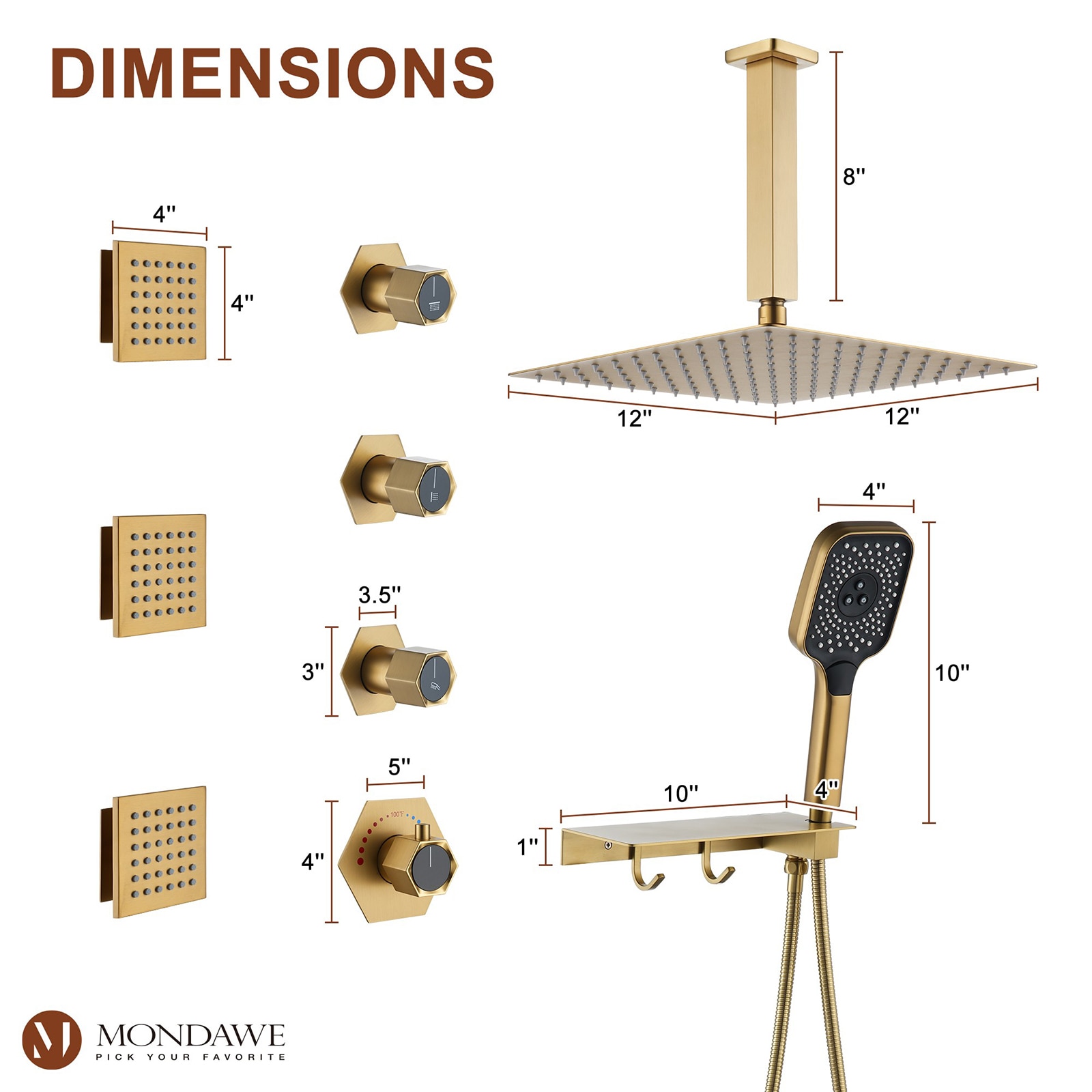 Mondawe WF-6347-BG Showerhead-Bar-Panels - View #11