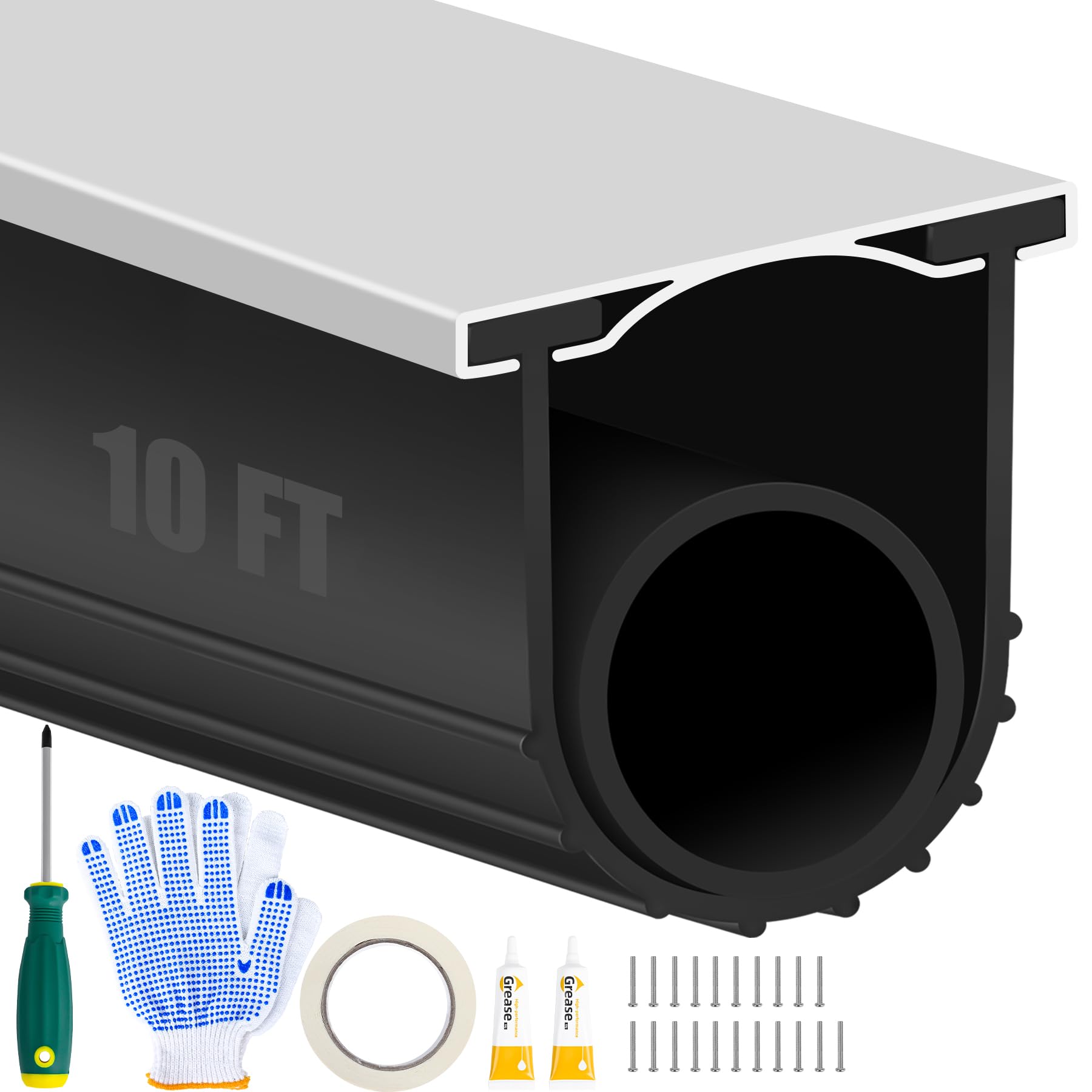 Adrinfly  Garage Door Bottom Rubber Seal Kit 10 FT Pre-drilled Aluminum Track Retainer with U and O Ring Weatherproof Rubber Strip One Point Five