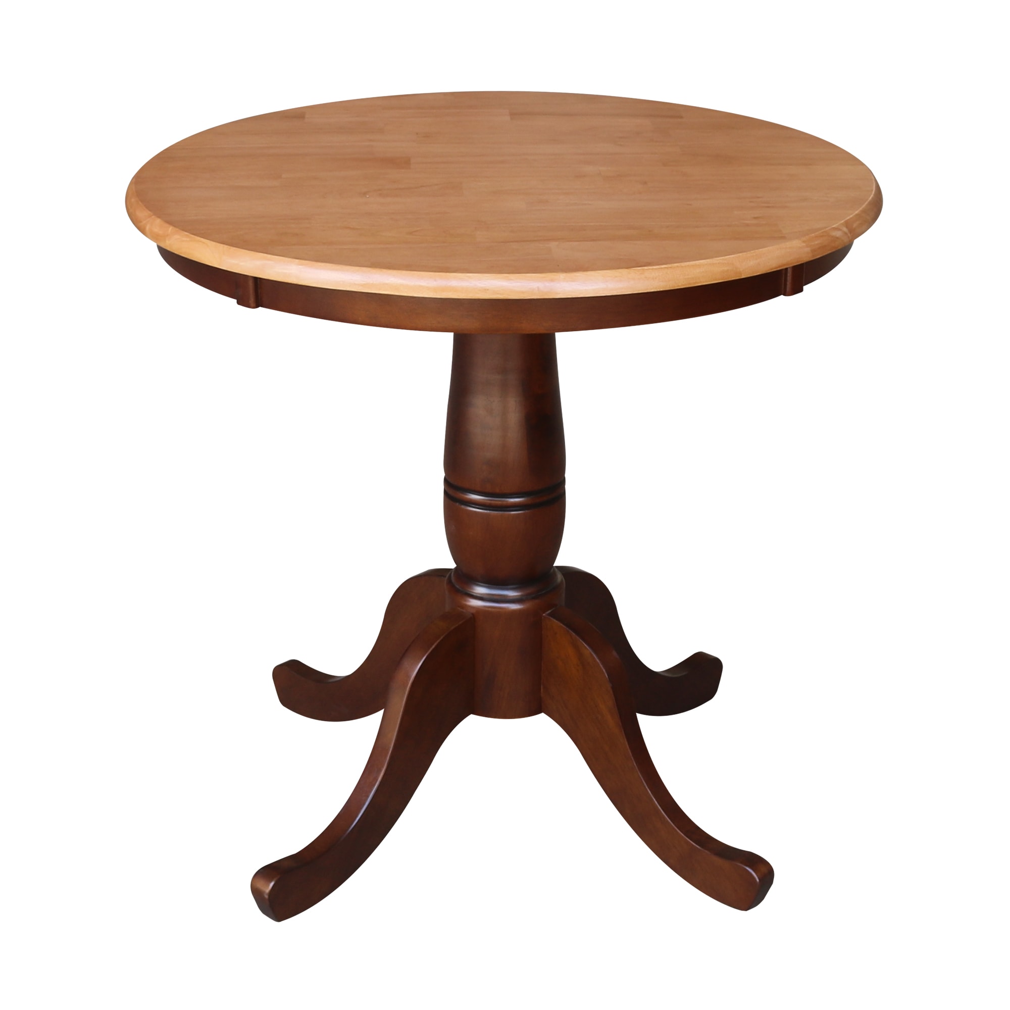 International Concepts K58-30RT Cinnamon/Espresso Round Transitional Dining Table, Wood with Espresso Wood Pedestal Base 30-in L x 30-in H