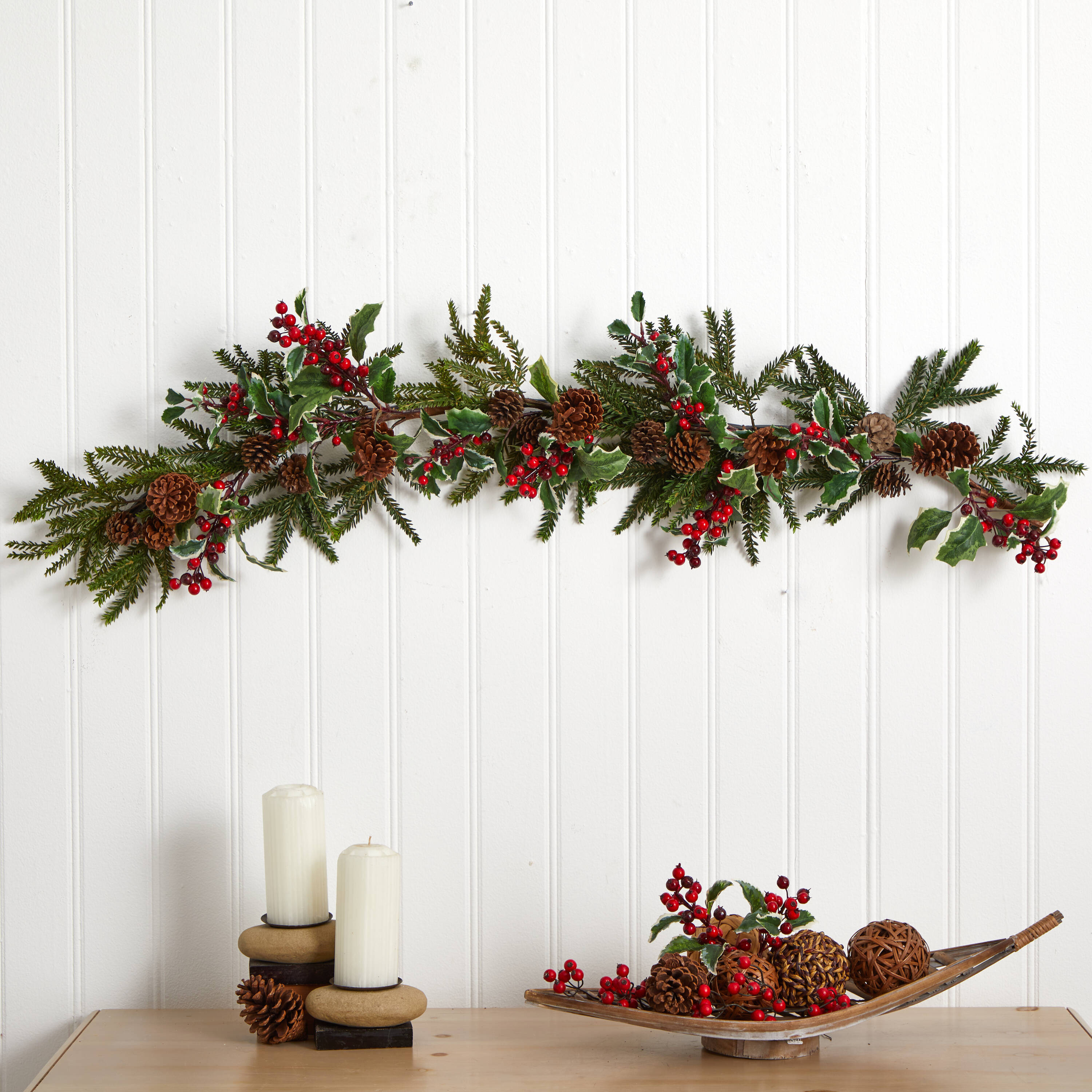 Nearly Natural Indoor 4.5-ft Pinecone Artificial Garland at Lowes.com