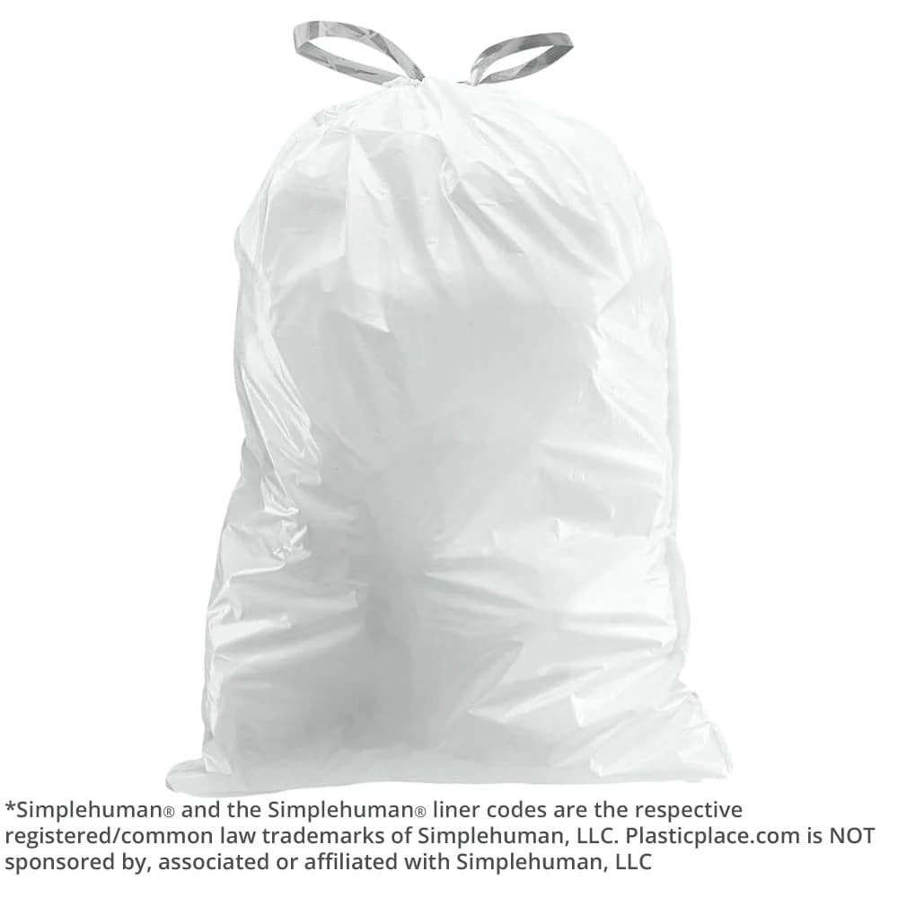 Plasticplace Custom Fit Trash Bags simplehuman (X) Code P Compatible (200 Count) Drawstring Garbage Liners, White