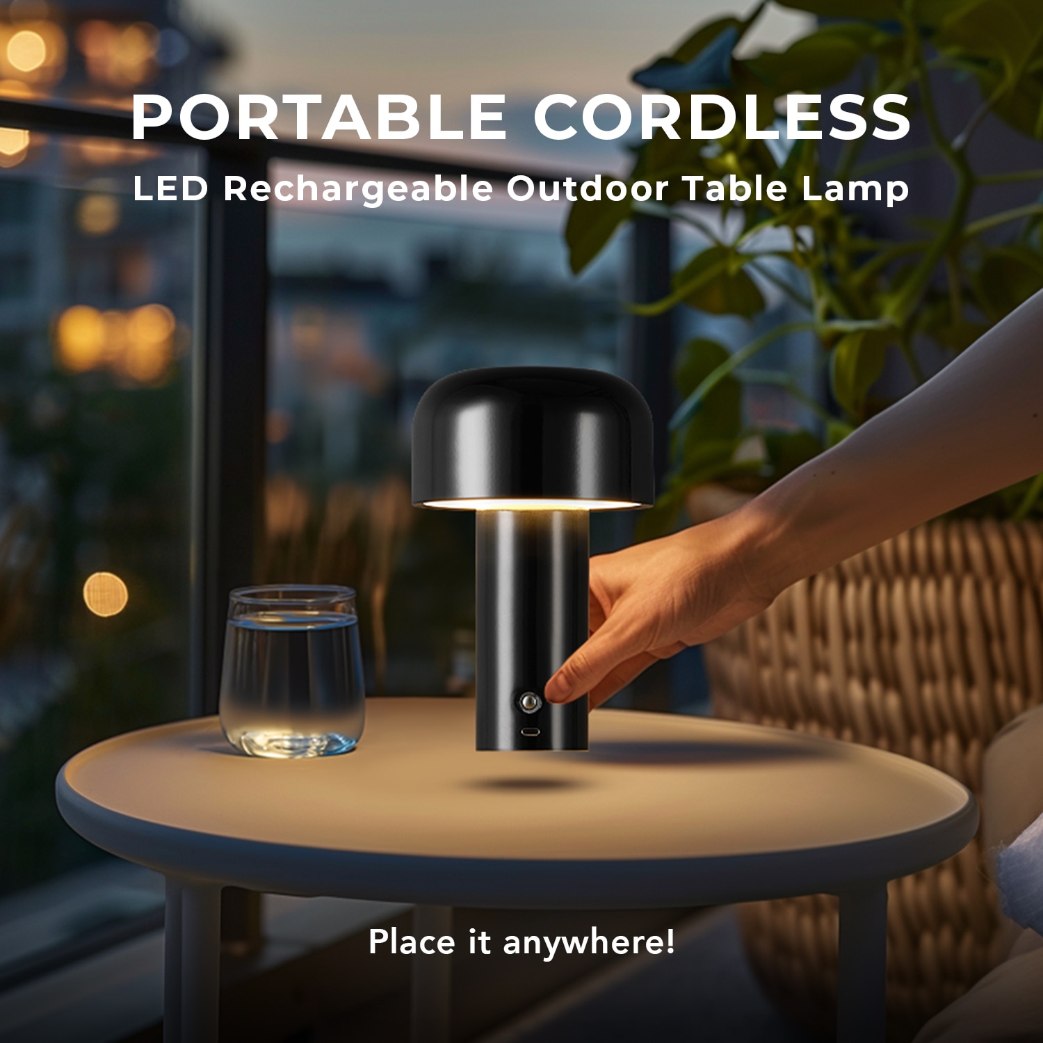 Globe Electric 91009764 8-Inches Glossy Black LED Touch Table Lamp with Metal Shade