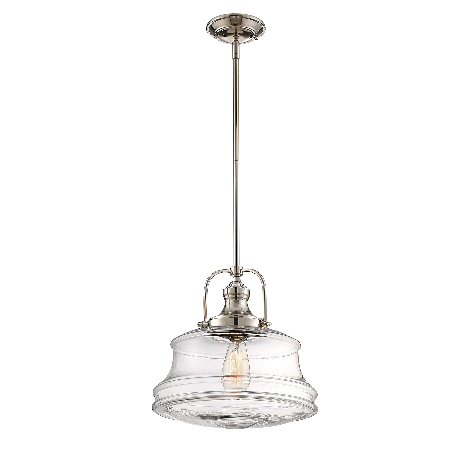 Transitional Polished Nickel Pendant with Clear Glass Shade