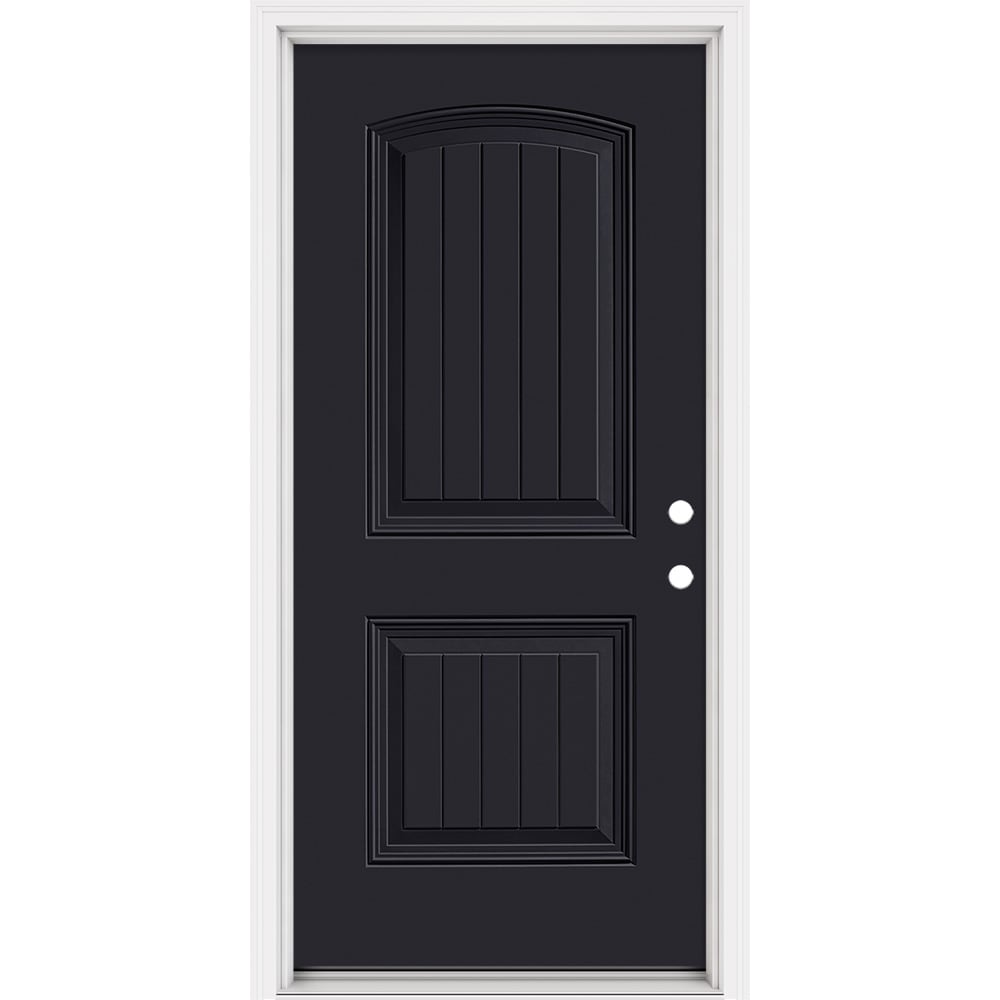 Masonite 321163 Steel Doors Series 36-in x 80-in x Steel No glass Left-hand inswing Peppercorn Painted Prehung Front Door with Brickmould Insulating core