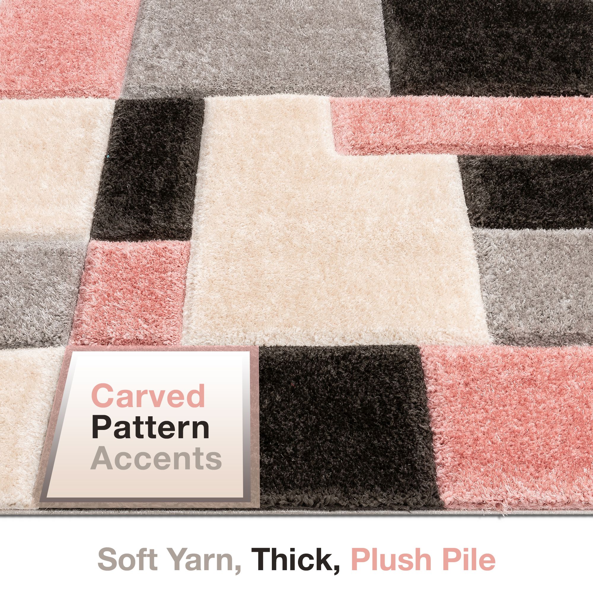 Blush and Gray Geometric Shag Area Rug 5' x 7'