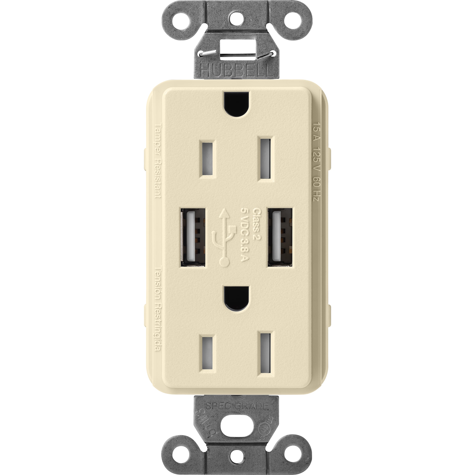 Lutron SCR-15-UBTR-SD Claro 15 -Amp 125-volt Tamper Resistant Residential Decorator USB outlet Dual Type A , Sand
