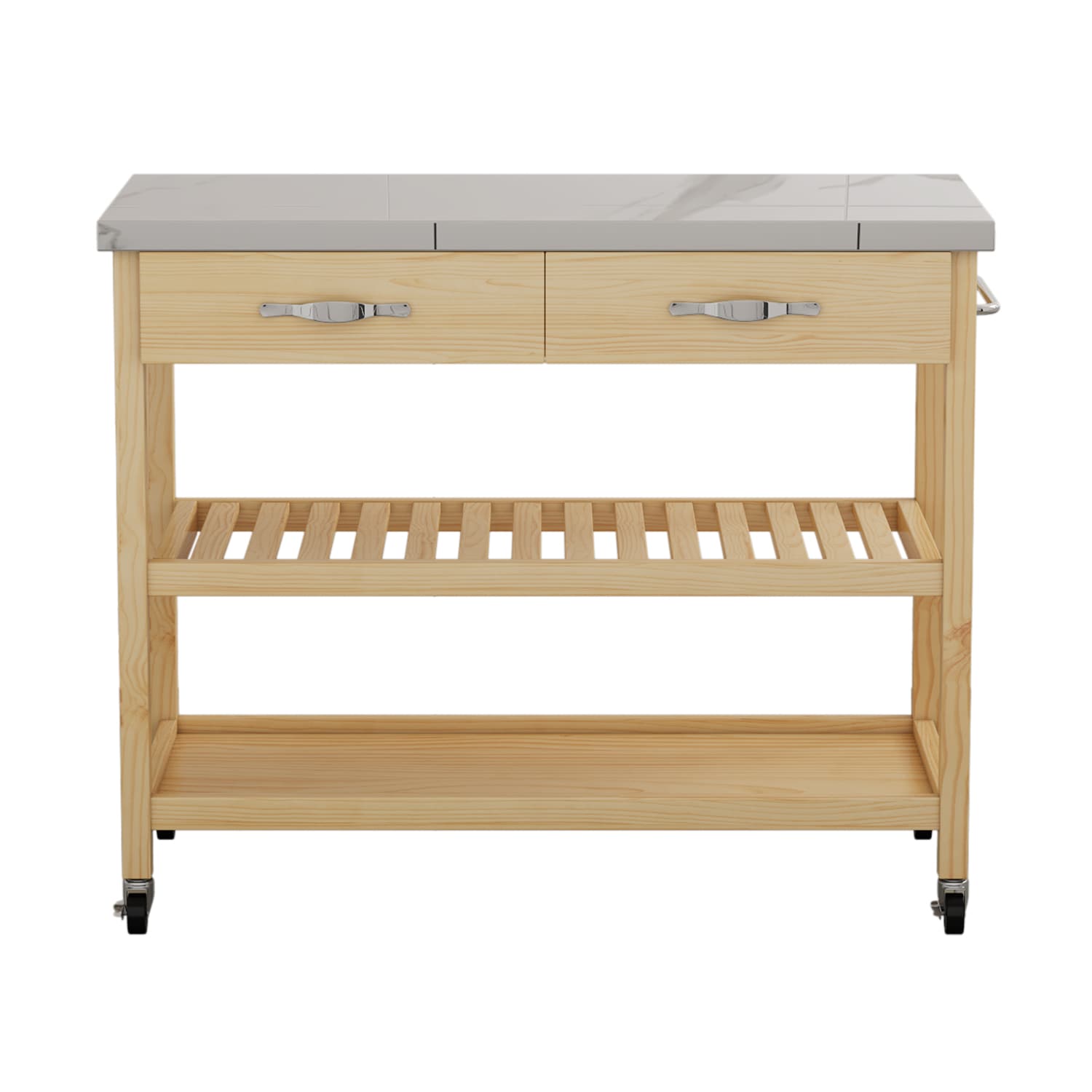 Maocao Hoom JLP195399 Brown Wood Base with Stainless steel Metal Top Rolling Kitchen Island ( 20.75-in x 44.1-in x 36.5-in )