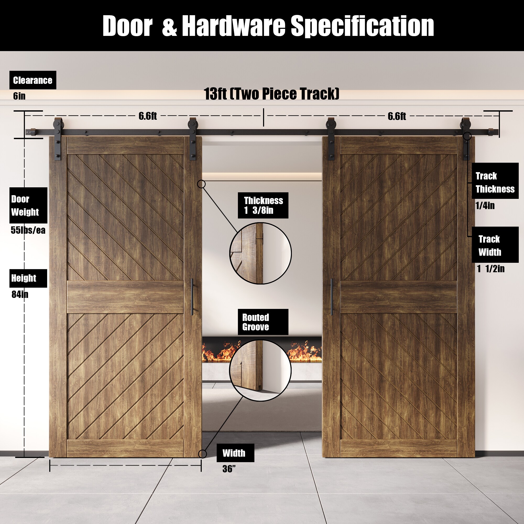 HOMACER YT2H156C-XT4-3684-WA Barn-Doors - View #2