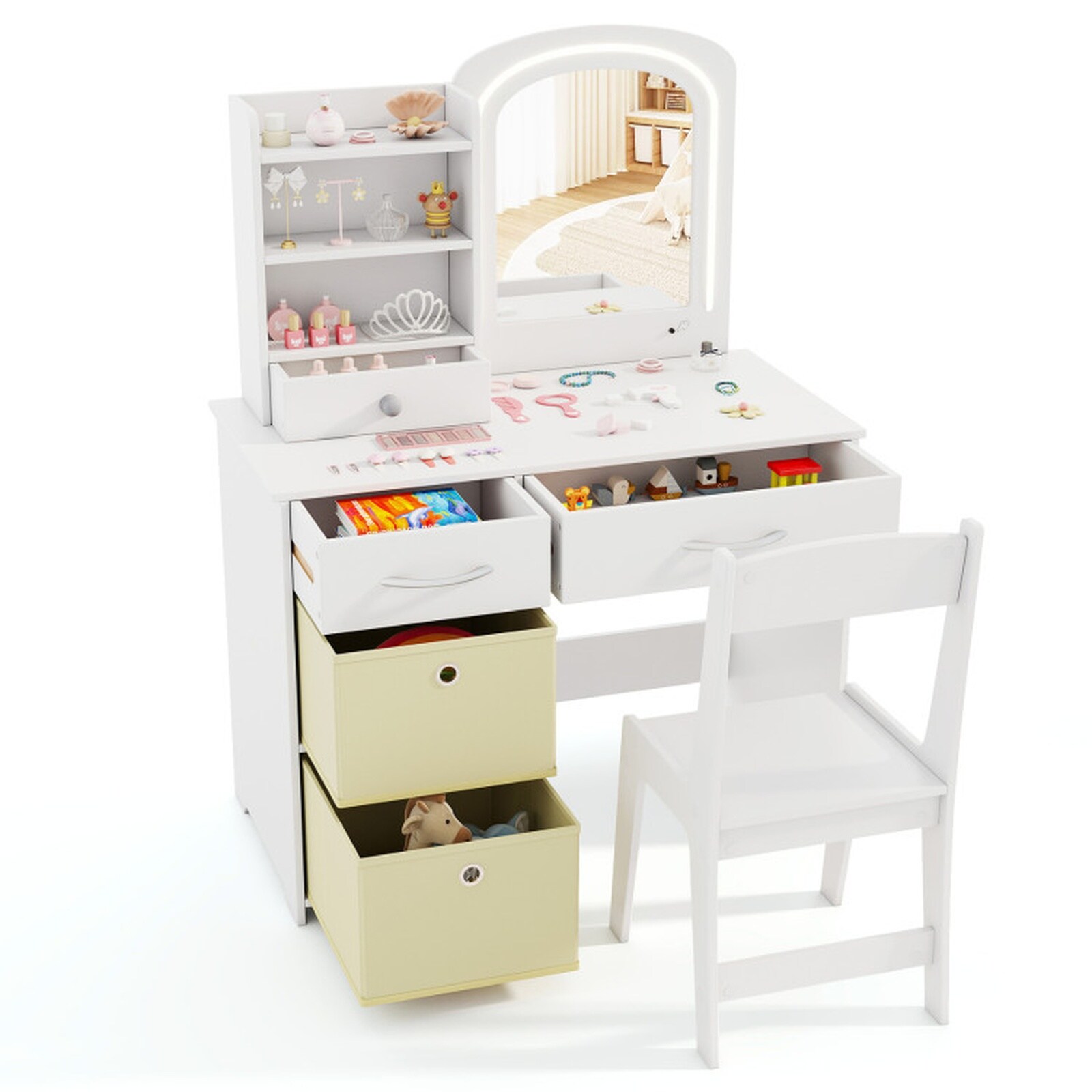 SUGIFT White Kid's Play Table (1 Chair) with 2-Color Lighted ...