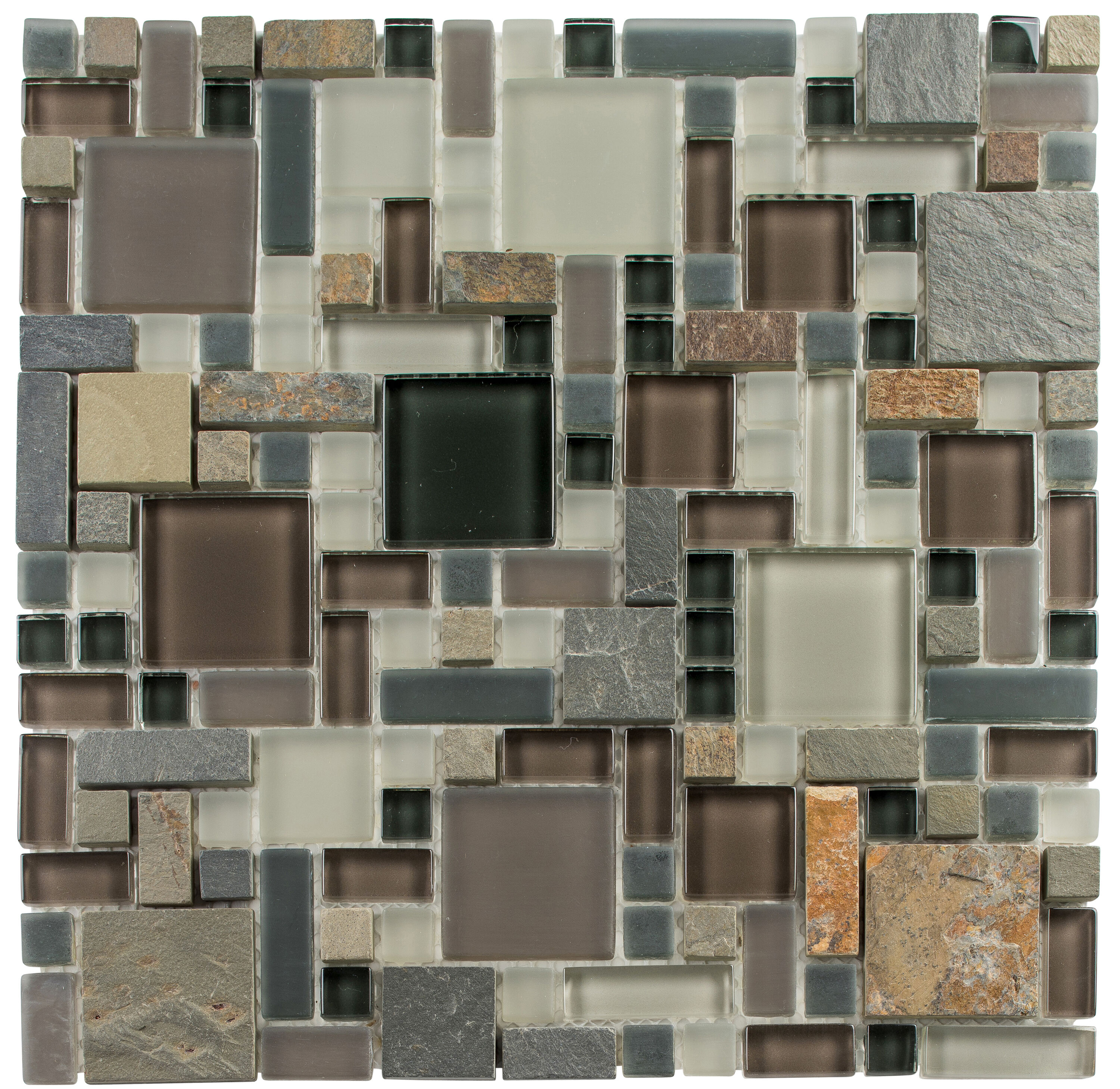 Andova Tiles SAM-ANDWRI847 Sample - Studio 6-in x 6-in Frosted Glass/Metal/Stone Brick look Floor and Wall Tile
