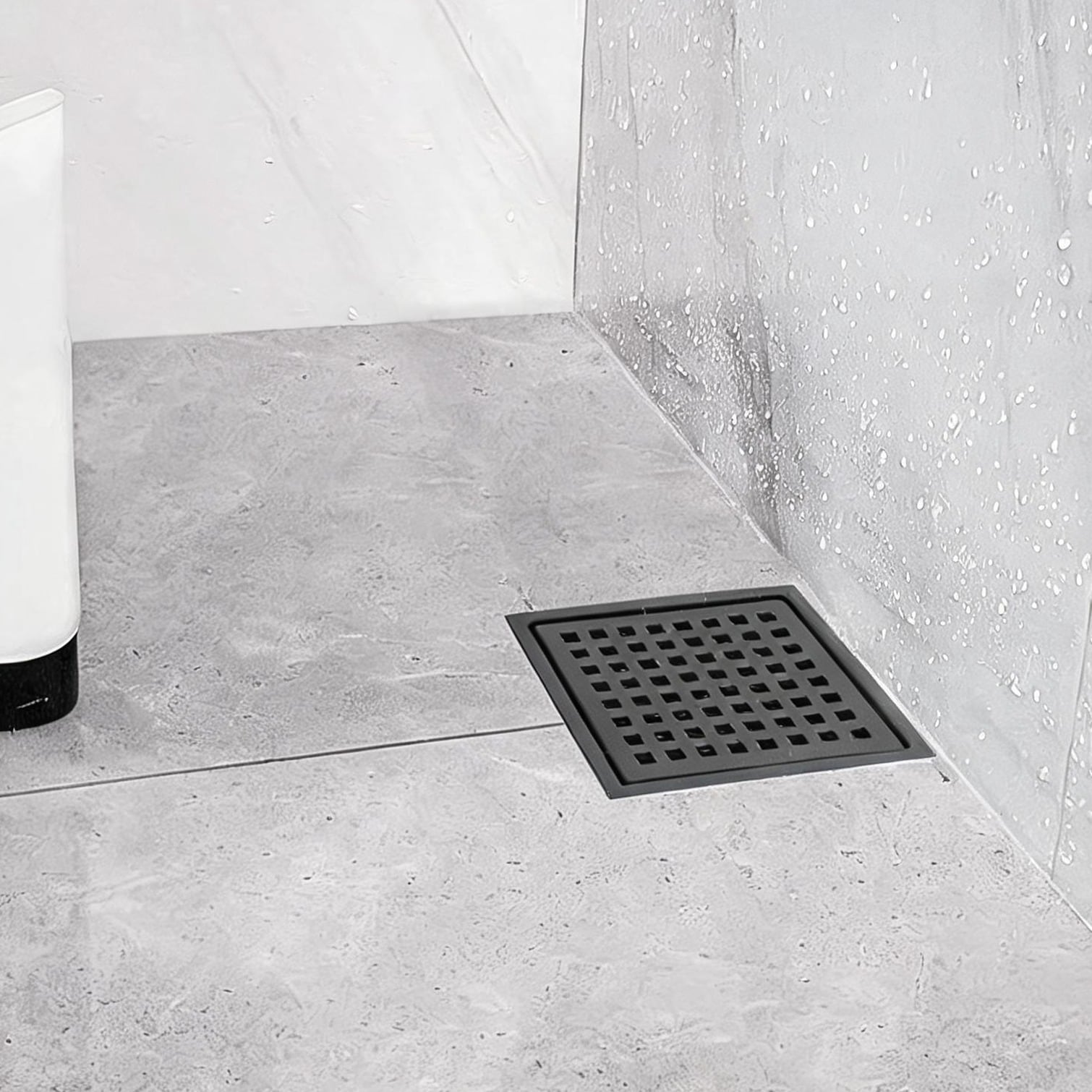 Naturefalls - Bathroom Square Shower Floor Drain 6 x 6 Inches Black Grid Grate Corrosion-Resistan...