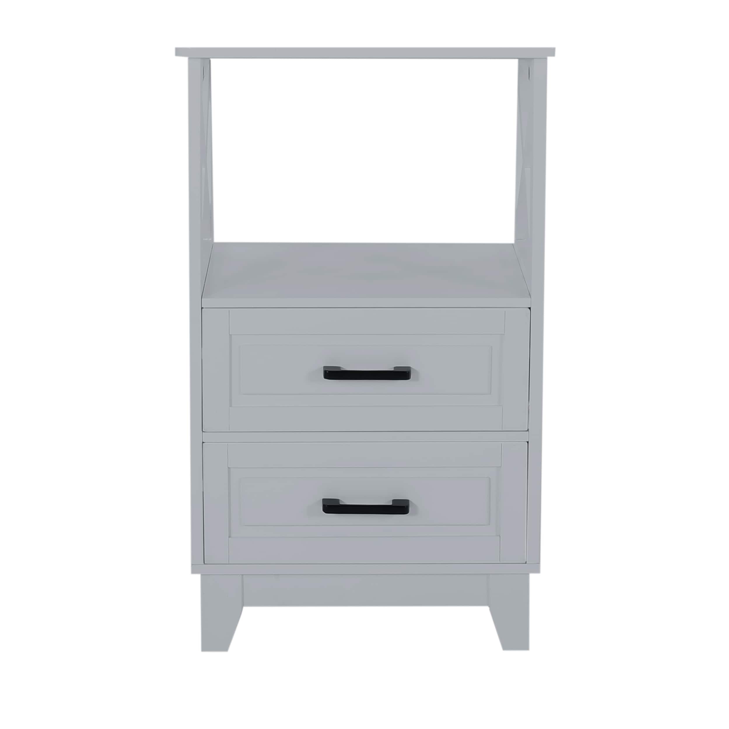 Siavonce Modern Gray Freestanding 2-Drawer Linen Cabinet with Open Shelf
