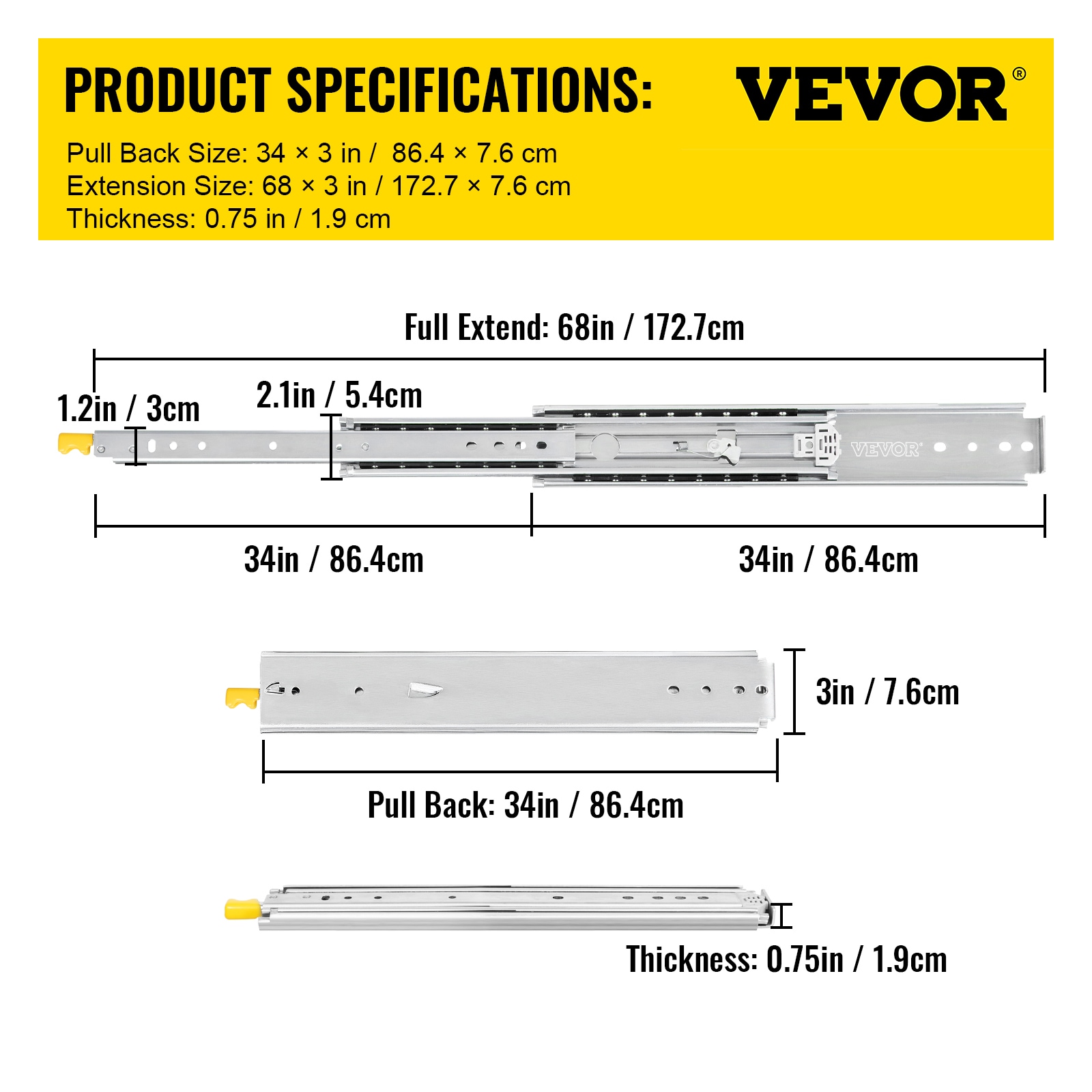 VEVOR SDSSSCTD34500FHJ2V0 Drawer-Slides - View #8