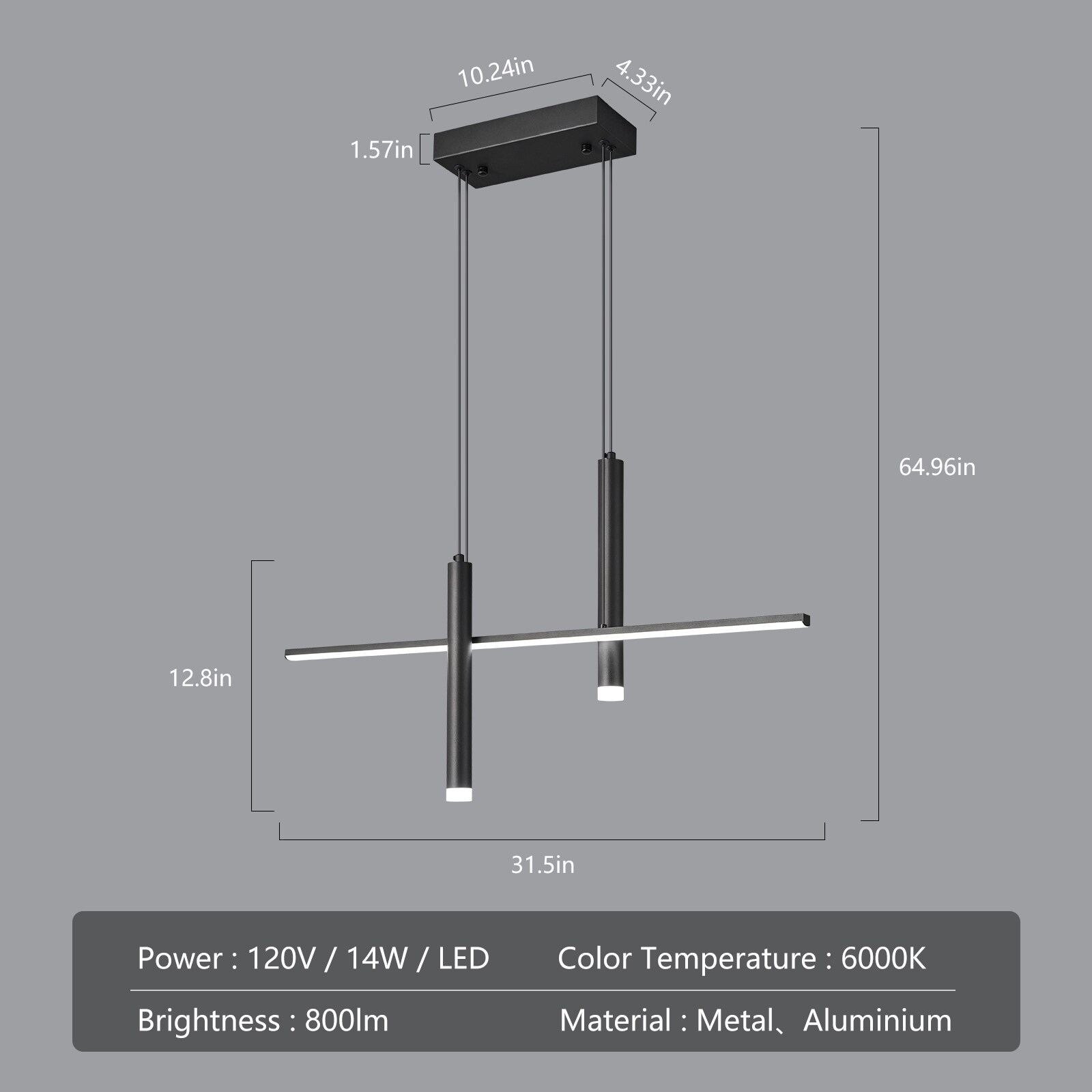 ZHLLMQ Pendant 3-Light Modern Black None Linear Integrated LED 31.5in ...