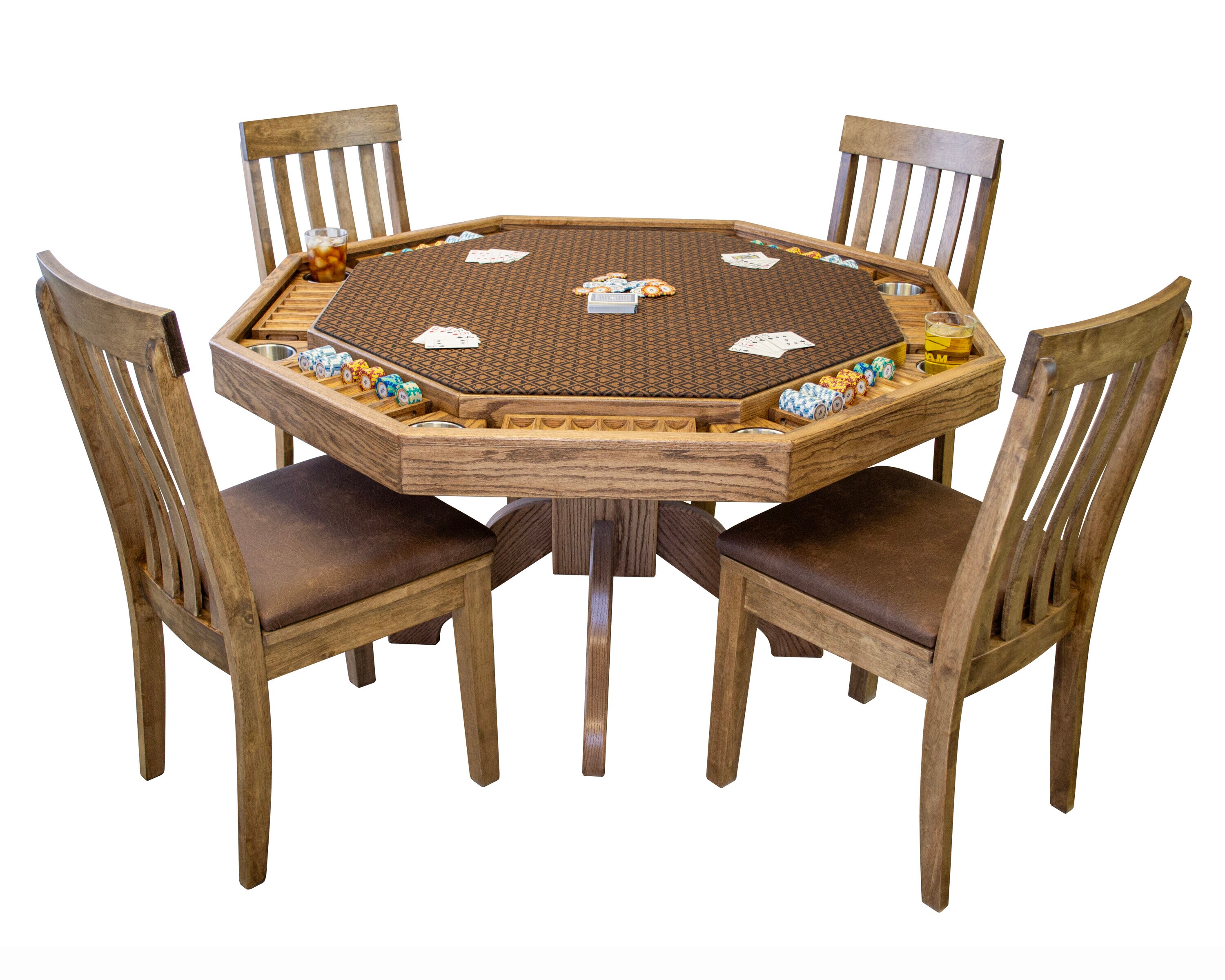 Mocha Knotty Alder 54'' Octagonal Poker Table with Cup Holders