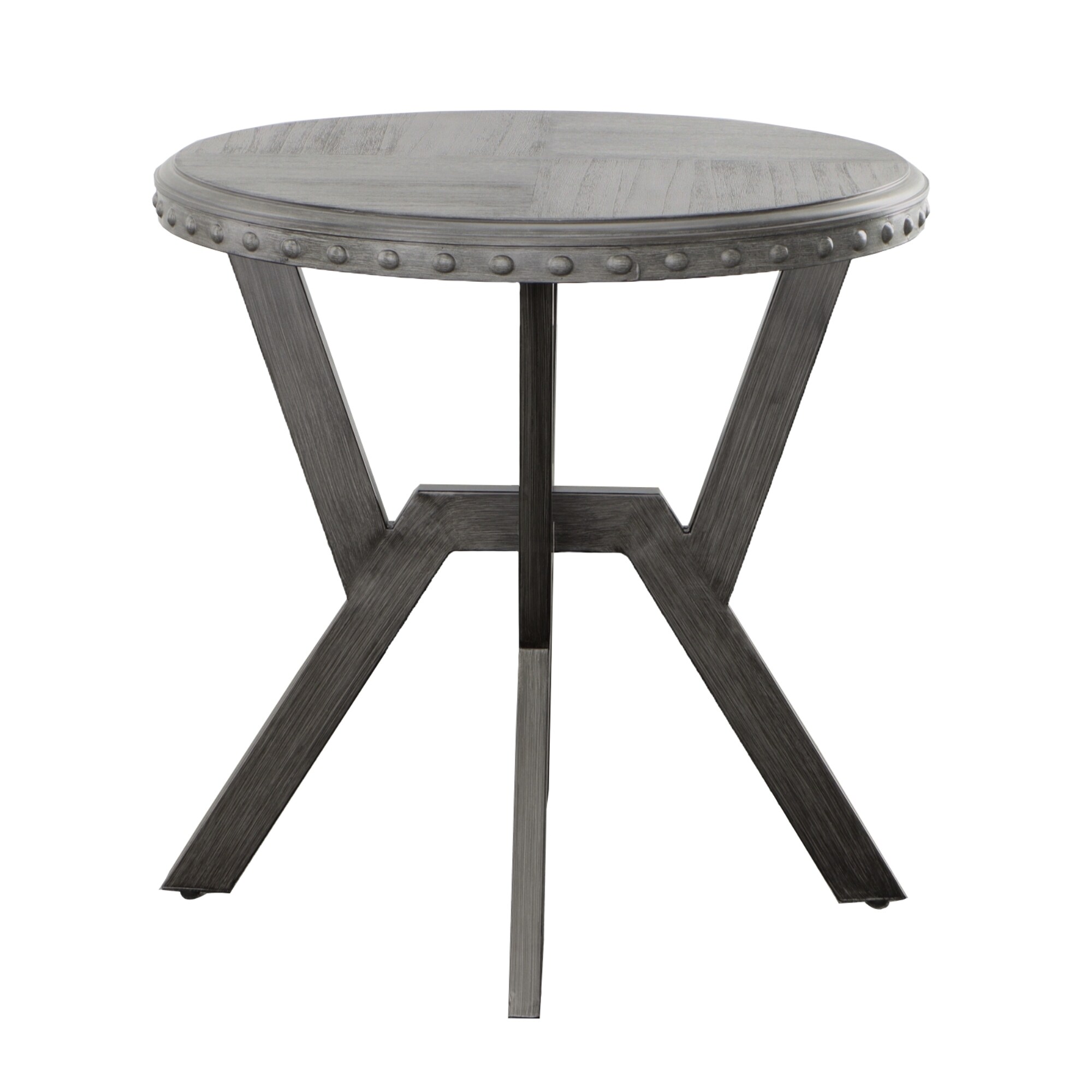 Contemporary 24" Gray Wood & Metal Round End Table