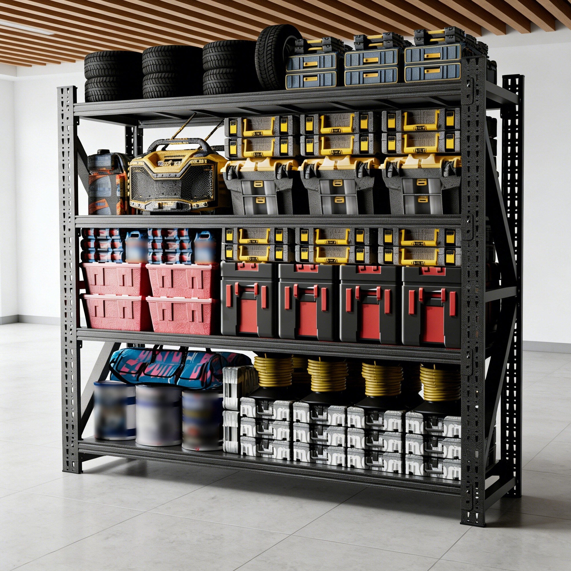 Horizons Prime - 75 inch H x 79 inch W Black Cold-Rolled Steel Heavy Duty Metal Adjustable Garage...