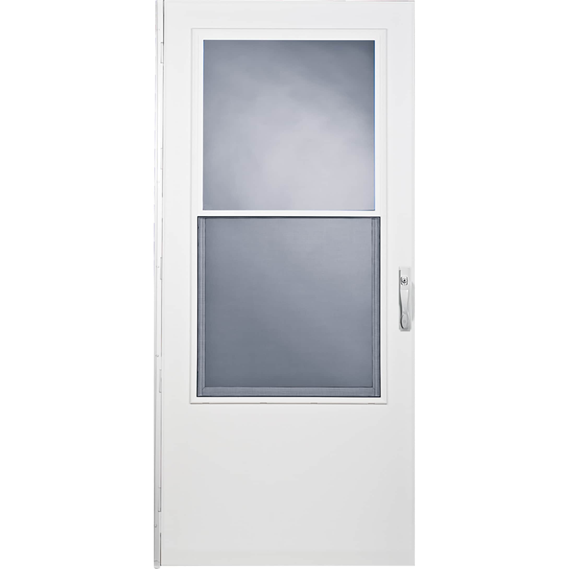 West Point 32-in x 78-in White Mid-view Self-storing Wood Core Storm Door with White Handle | - LARSON 37098316